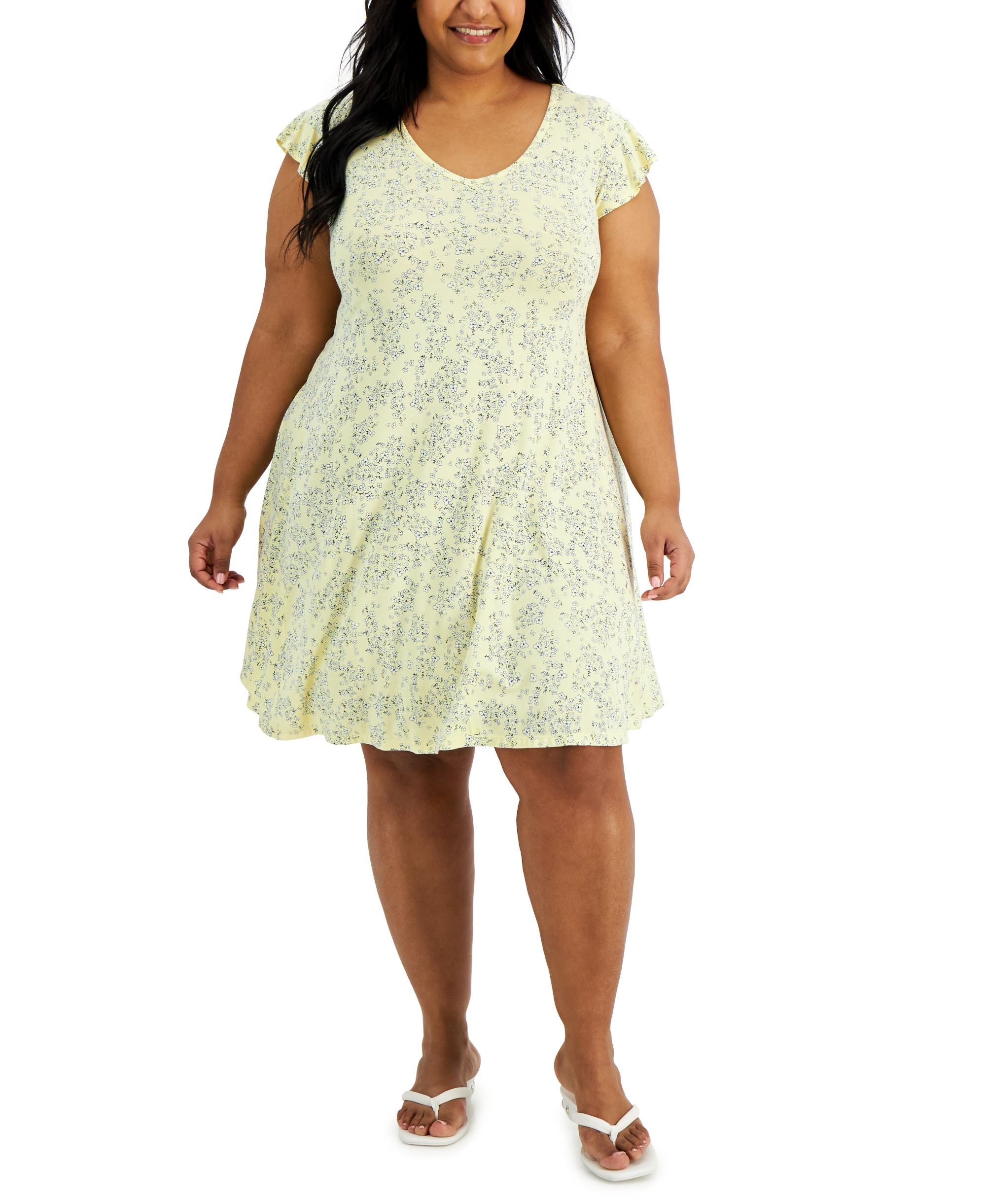 Style & Co Plus Size Printed Flutter Sleeve Flip Flop Dress