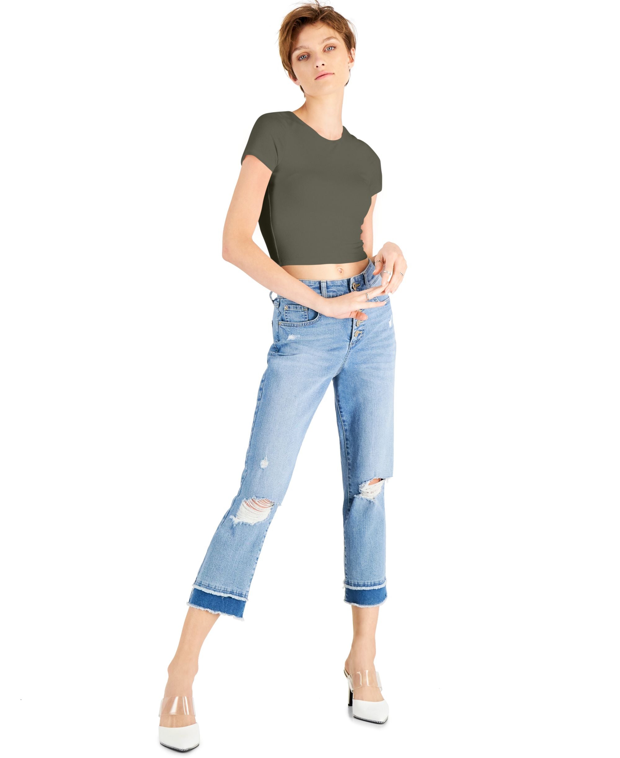 Bar III Crepe Cropped T-Shirt