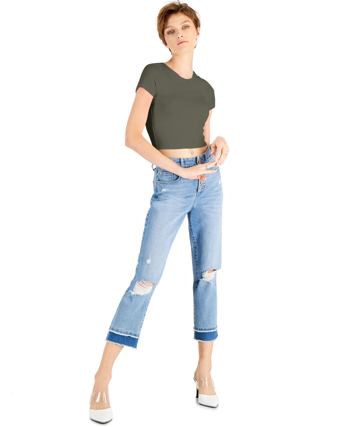 Bar III Crepe Cropped T-Shirt