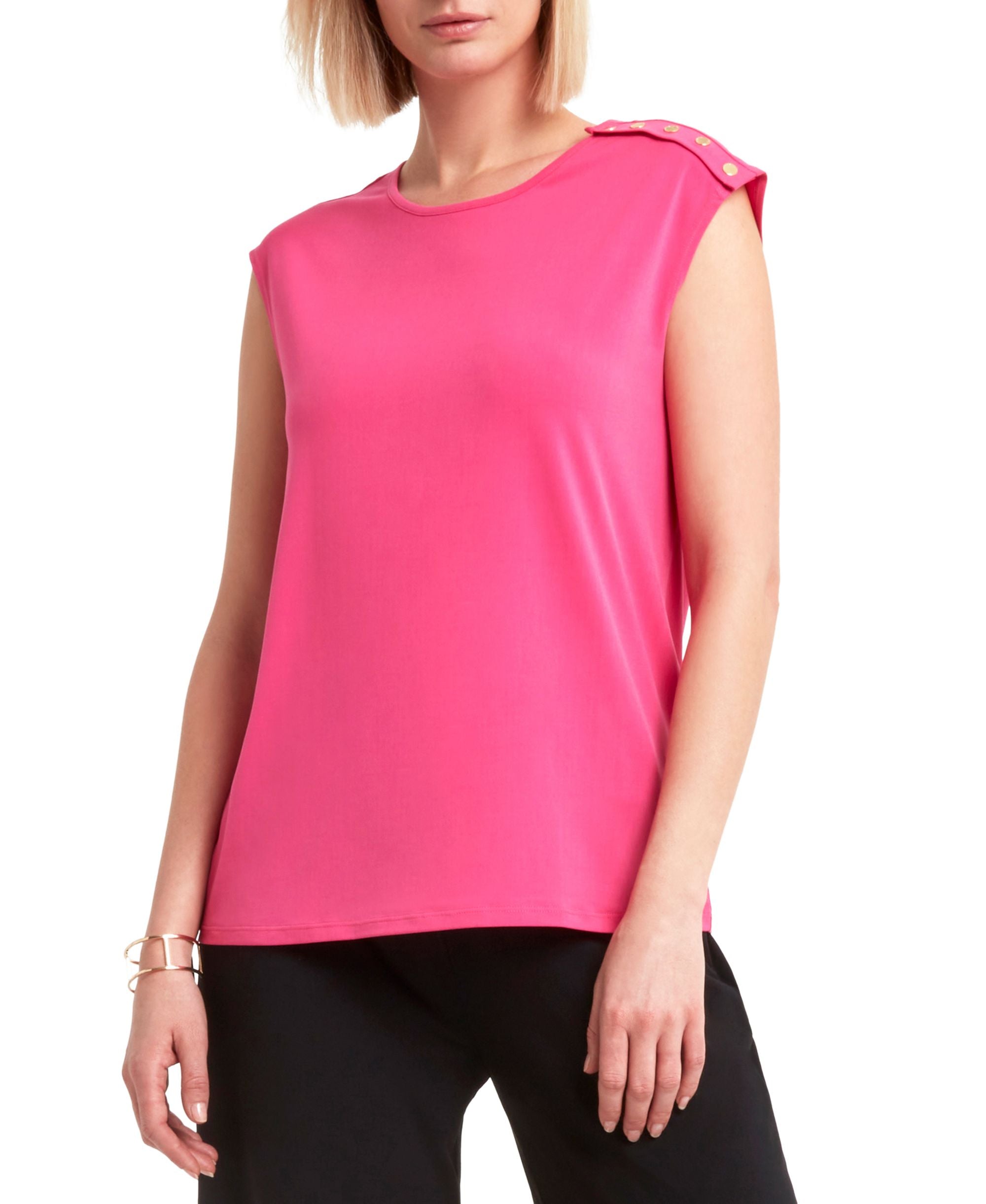 H Halston Snap Detail Sleeveless Top