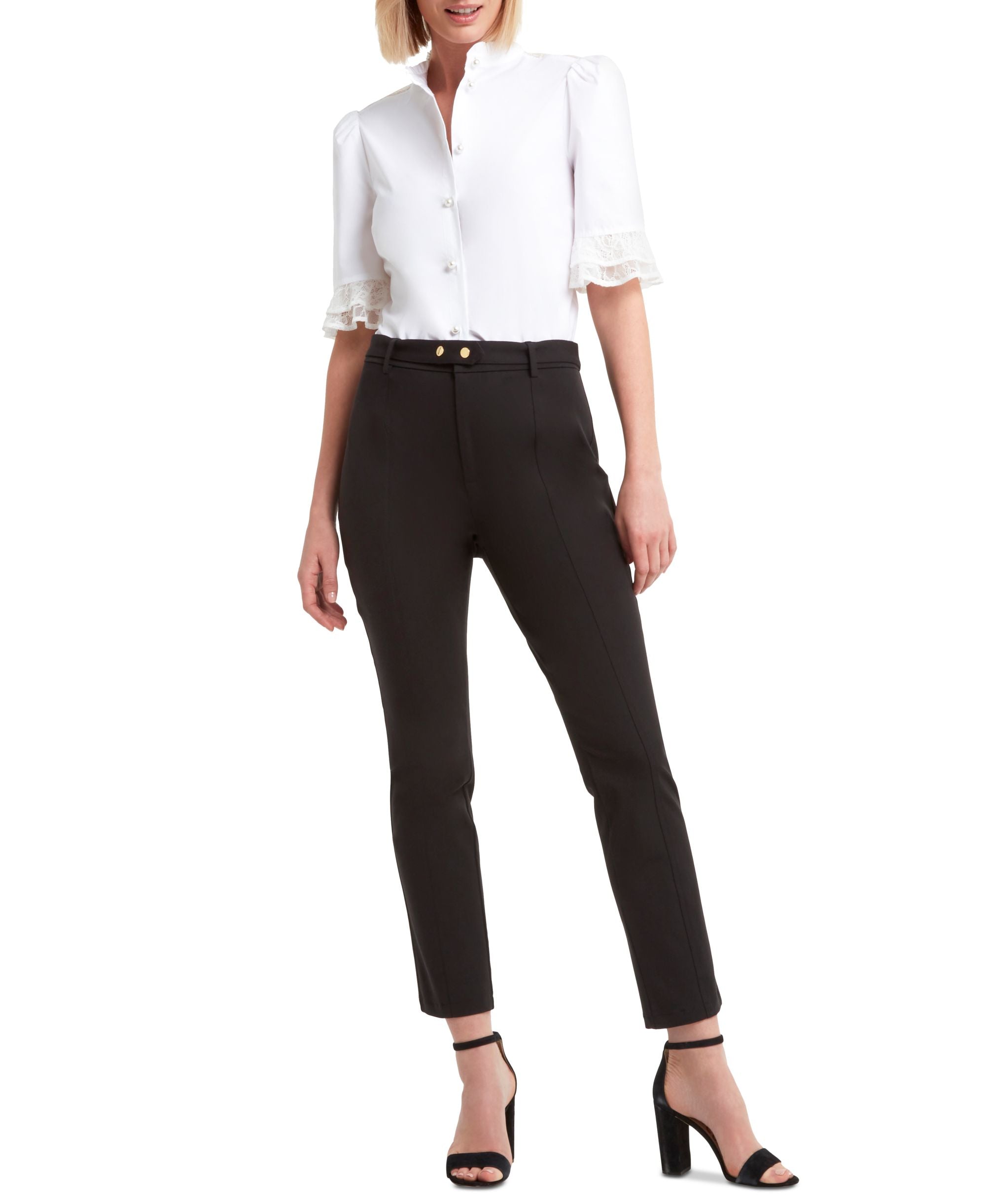 H Halston Tab Belt Creased Pants