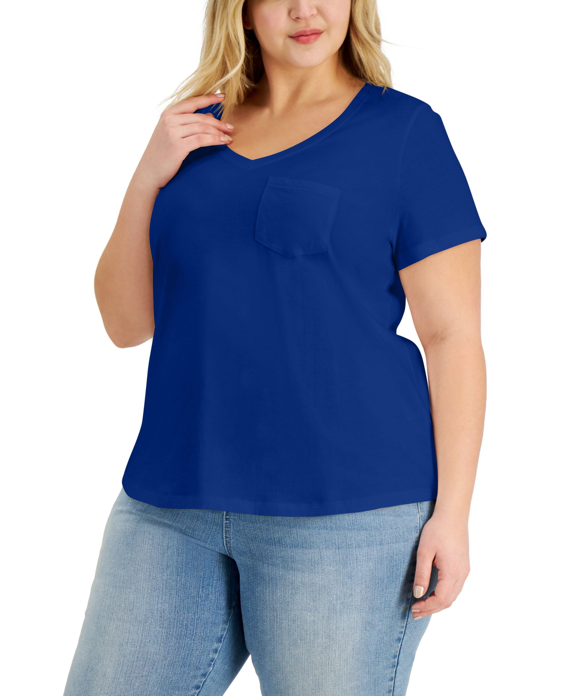 Style & Co Plus Size Cotton Solid V Neck Top