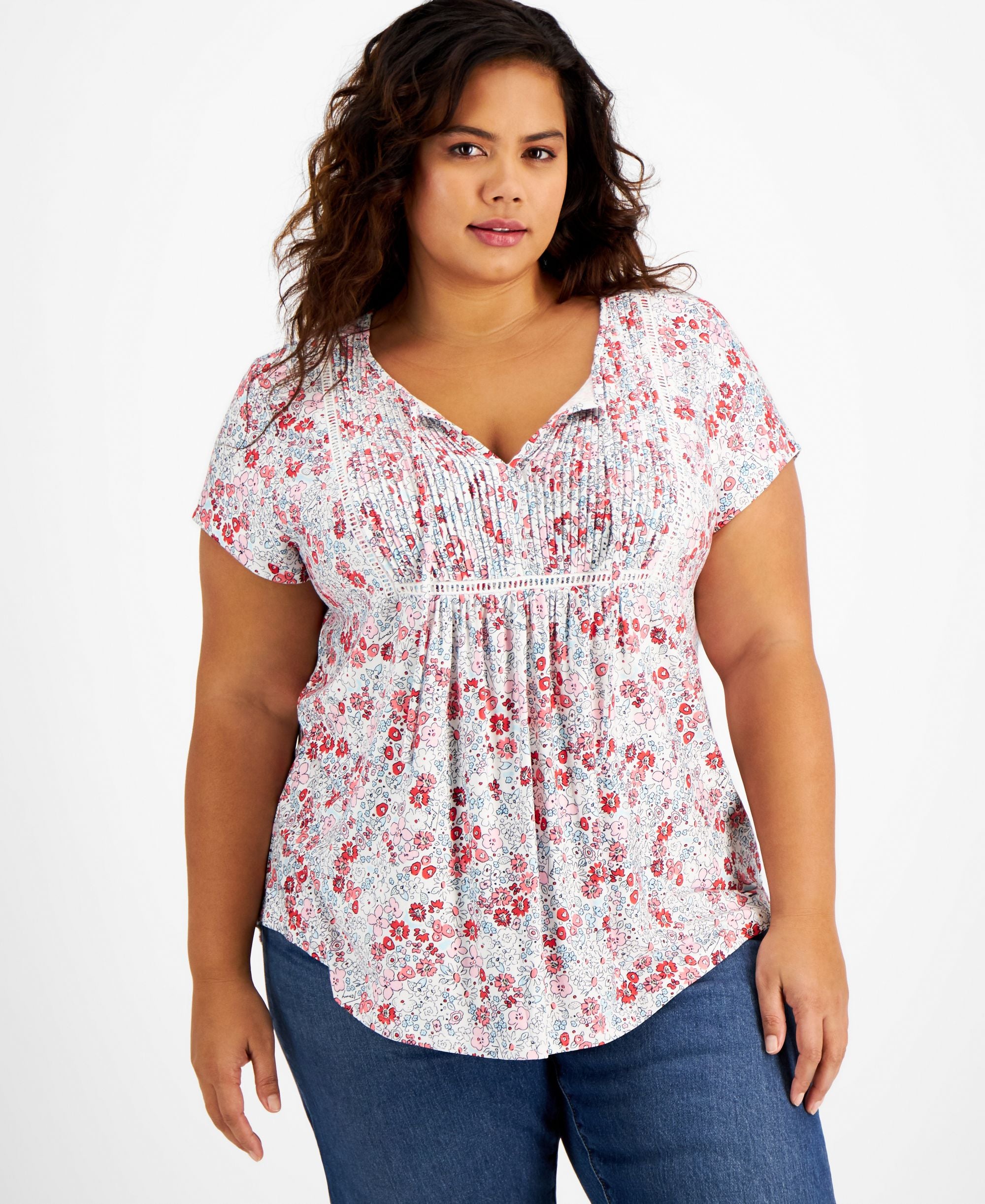 Tommy Hilfiger Plus Size Pintucked Floral Top