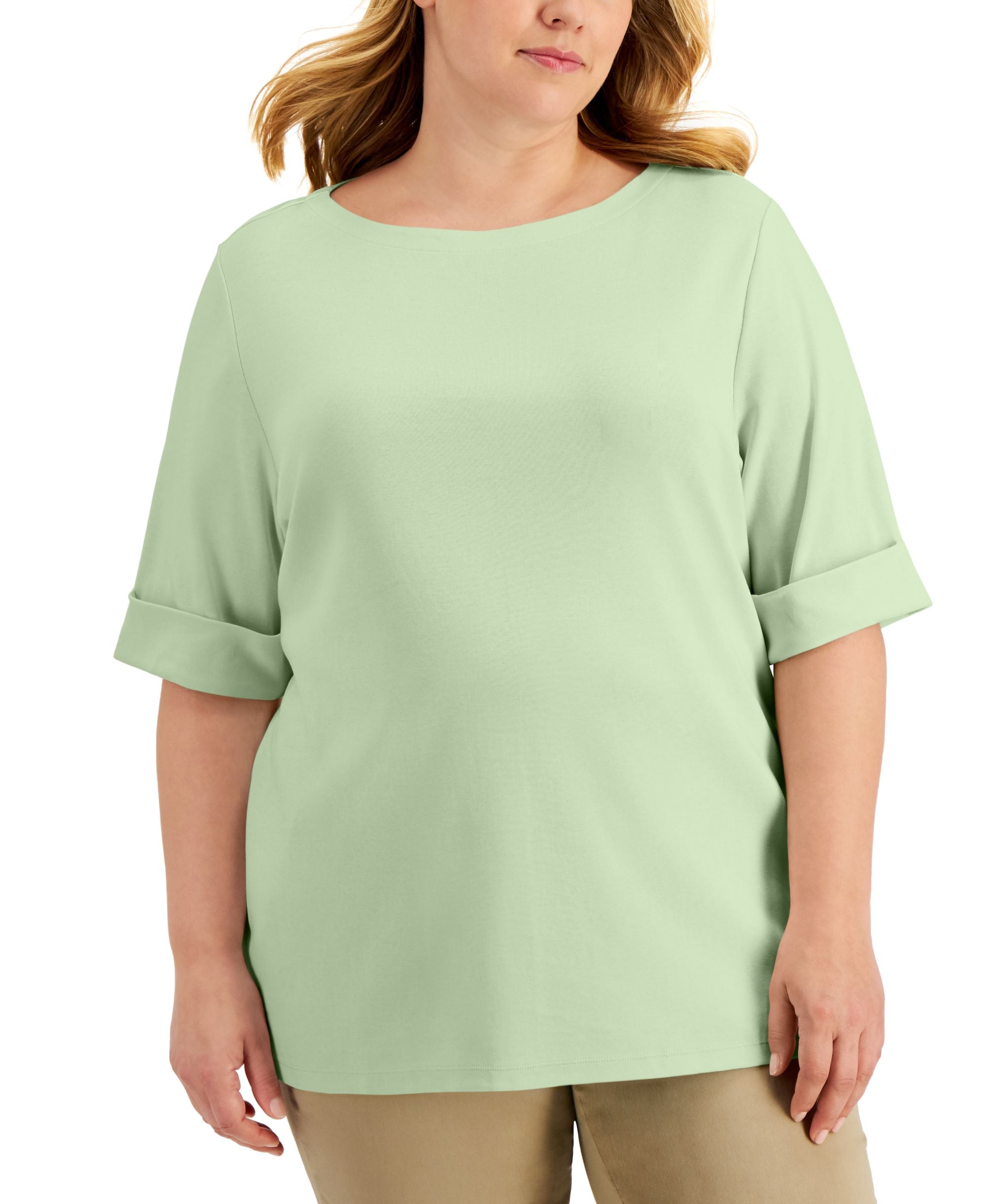 Plus Size Cotton Elbow-Sleeve Top