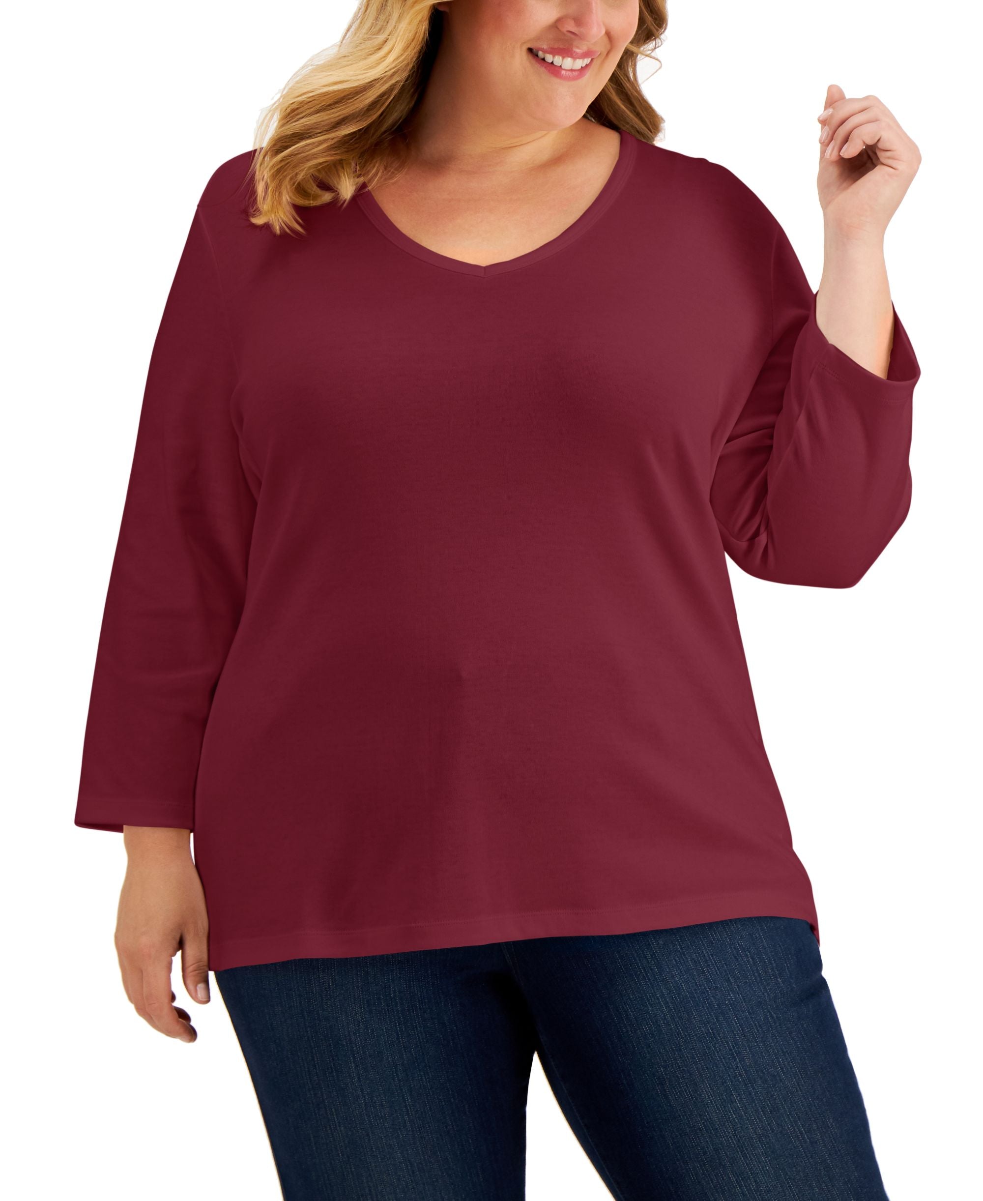 Plus Size 3/4-Sleeve V-Neck Top
