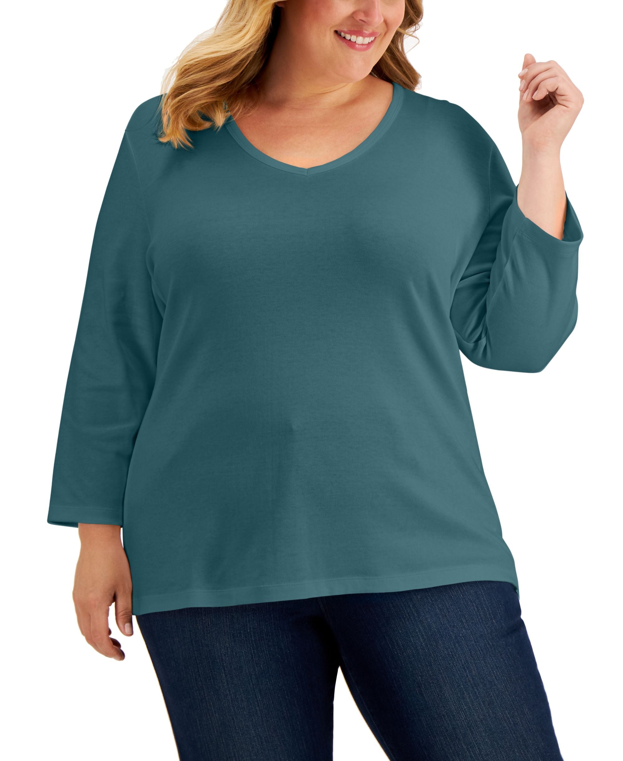Plus Size 3/4-Sleeve V-Neck Top