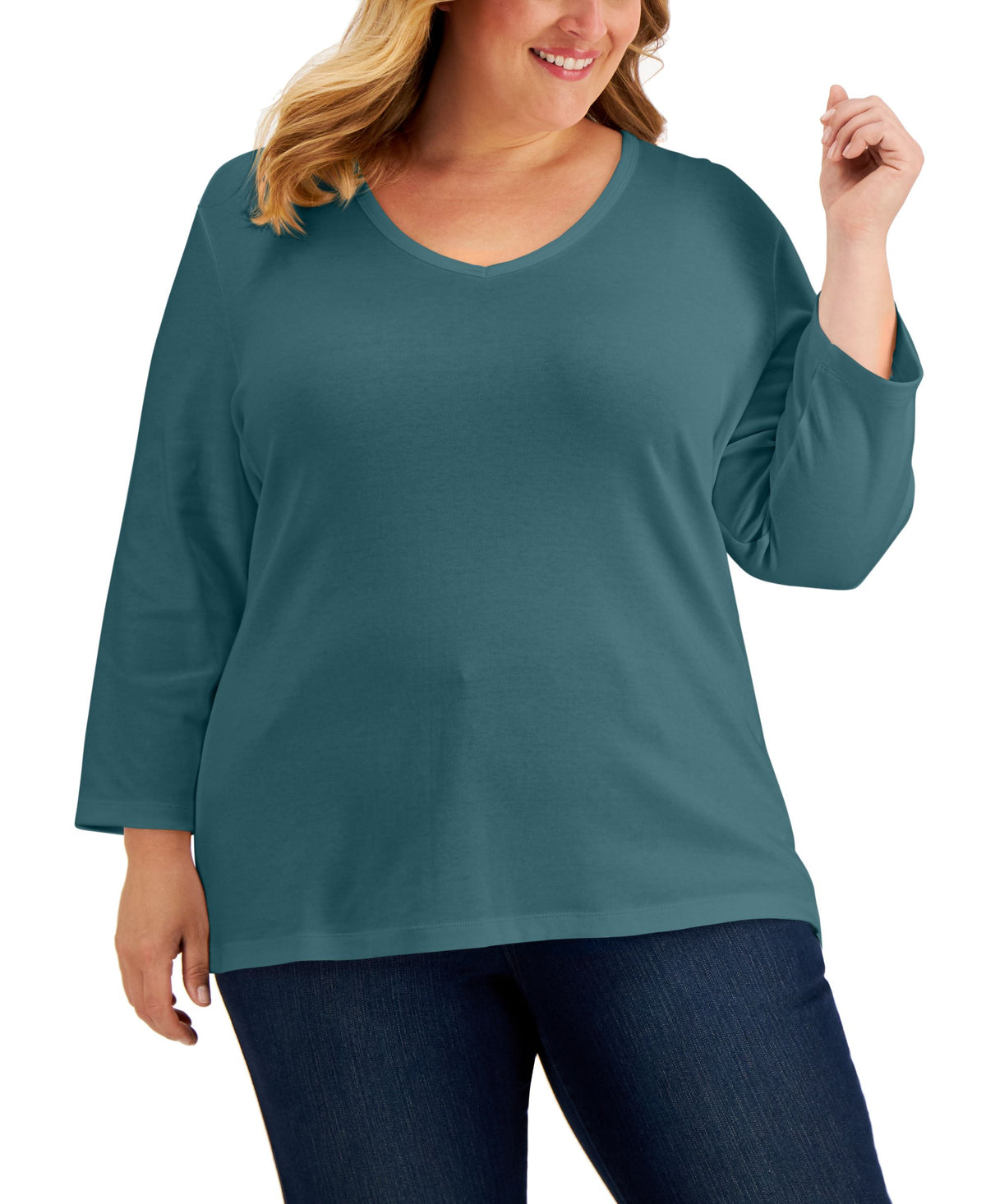 Plus Size 3/4-Sleeve V-Neck Top