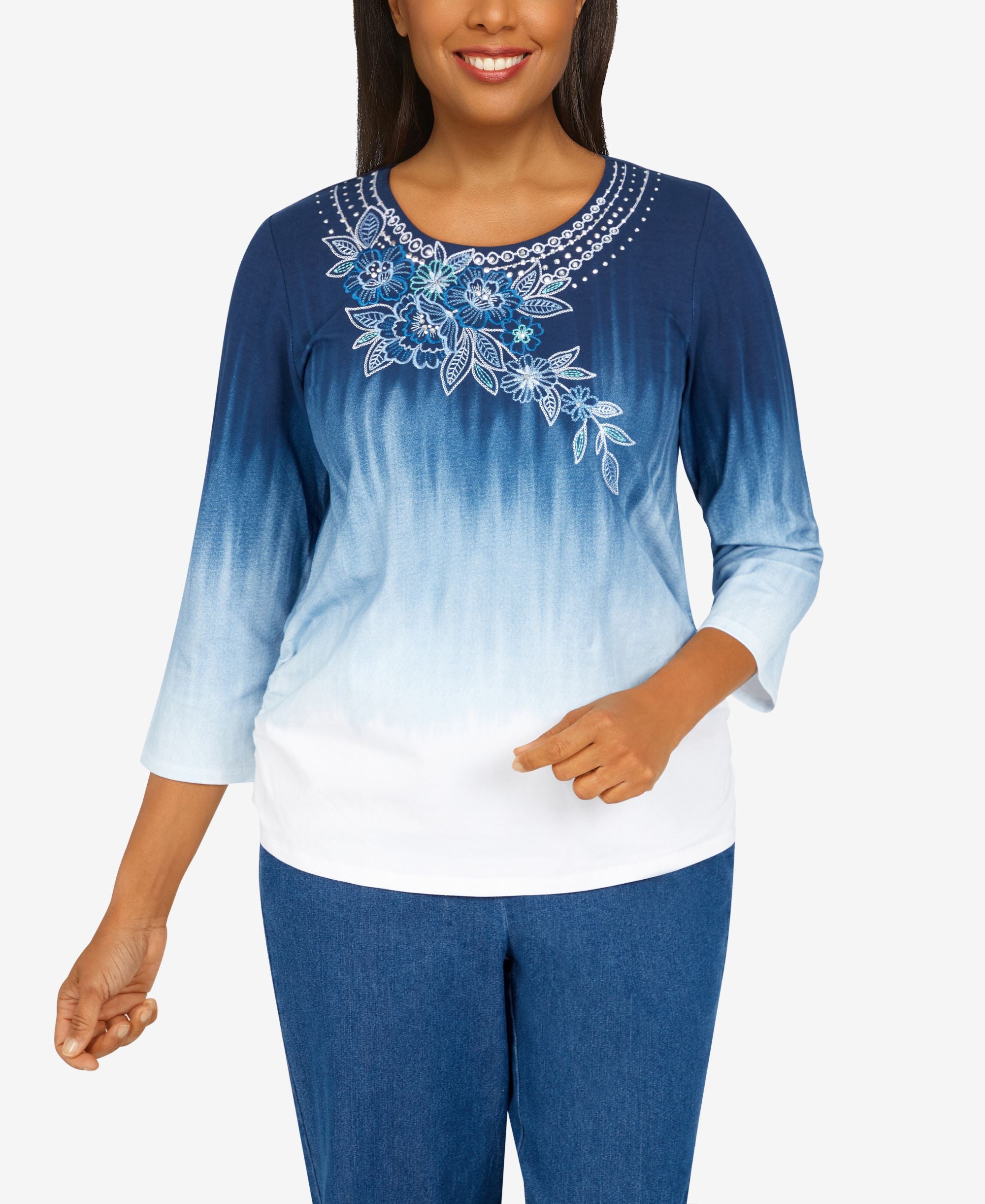 Petite Size Boho Vibes Floral Yoke Ombre Top