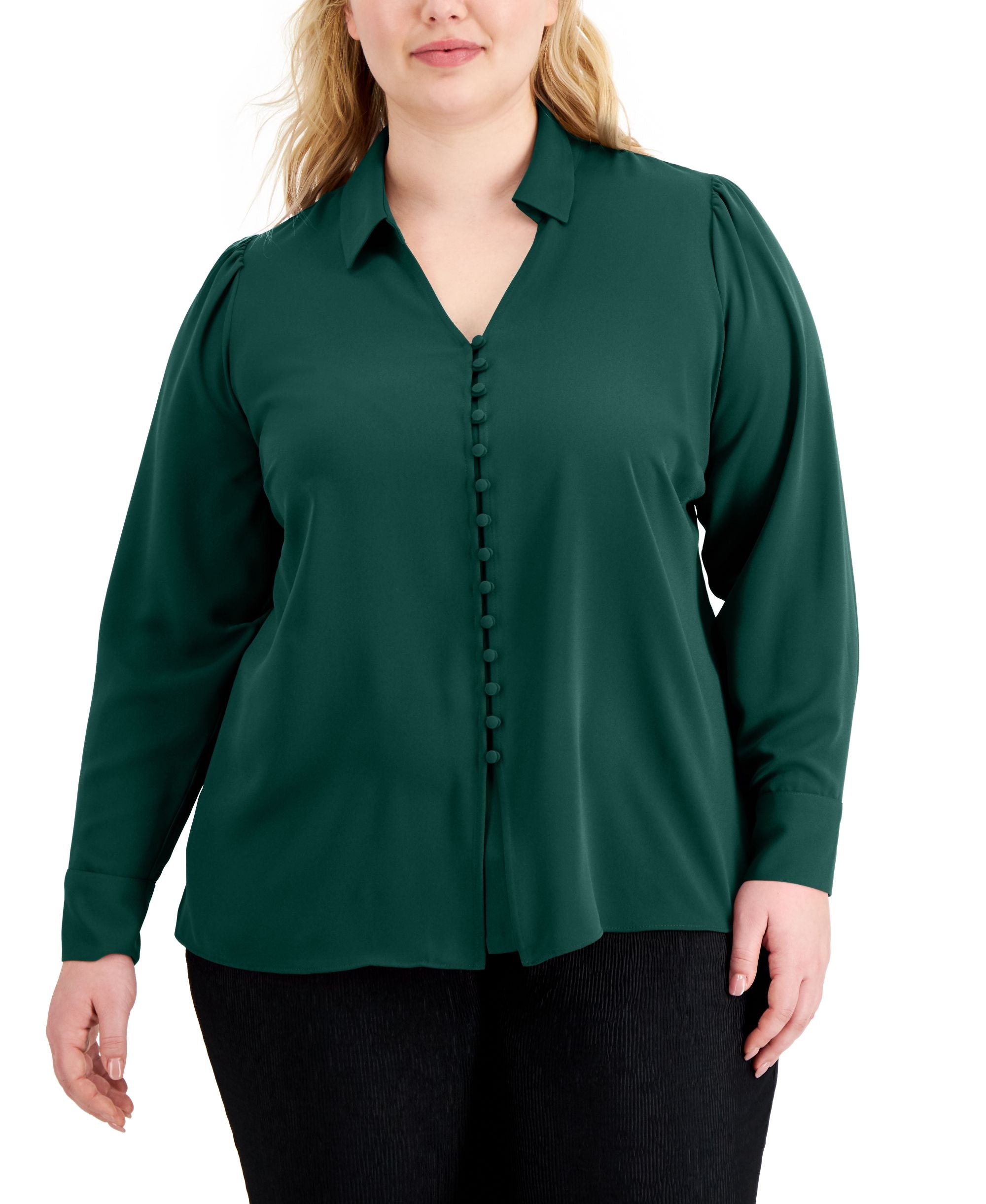 Alfani Plus Size Solid Button Front Blouse