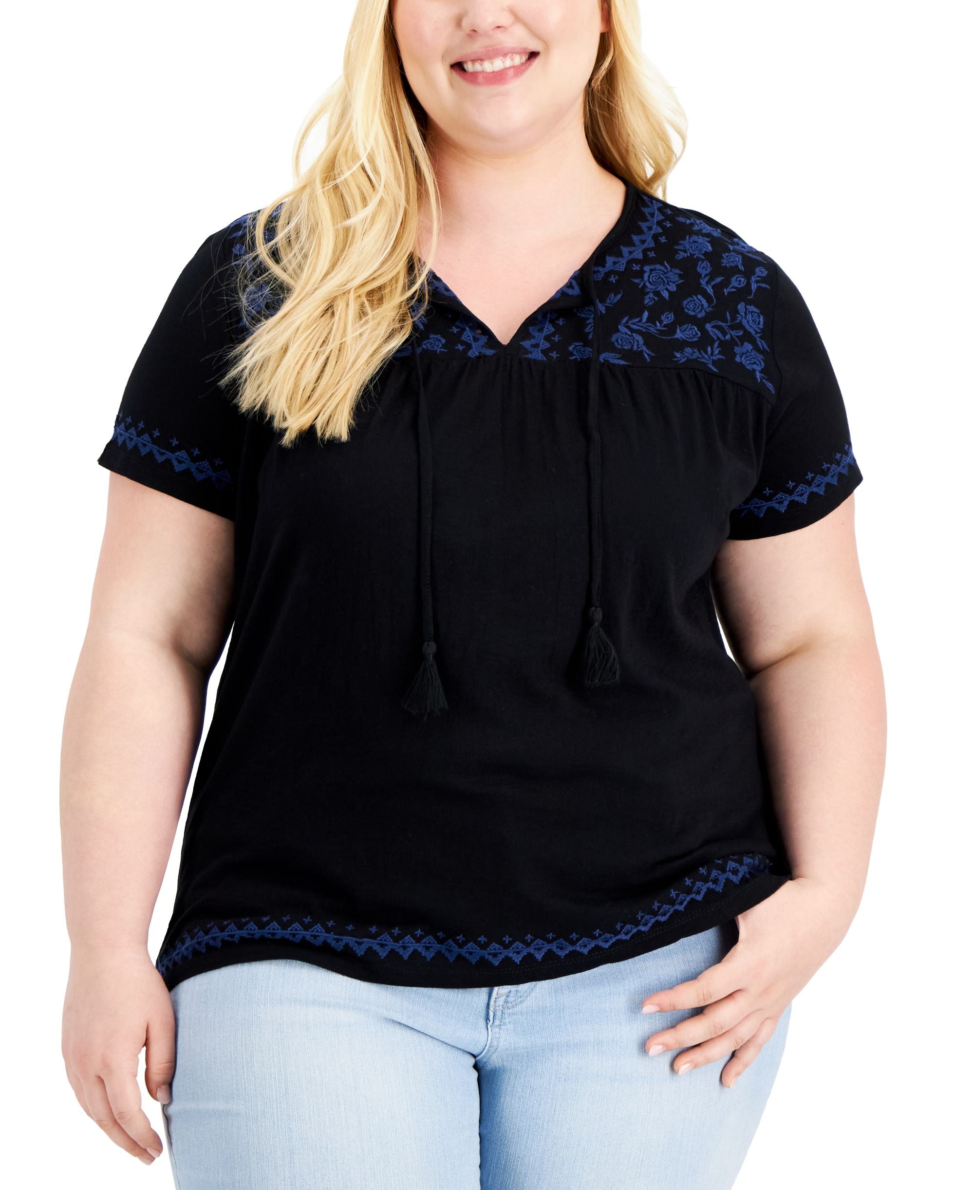 Style & Co Plus Size Embroidered Peasant Top