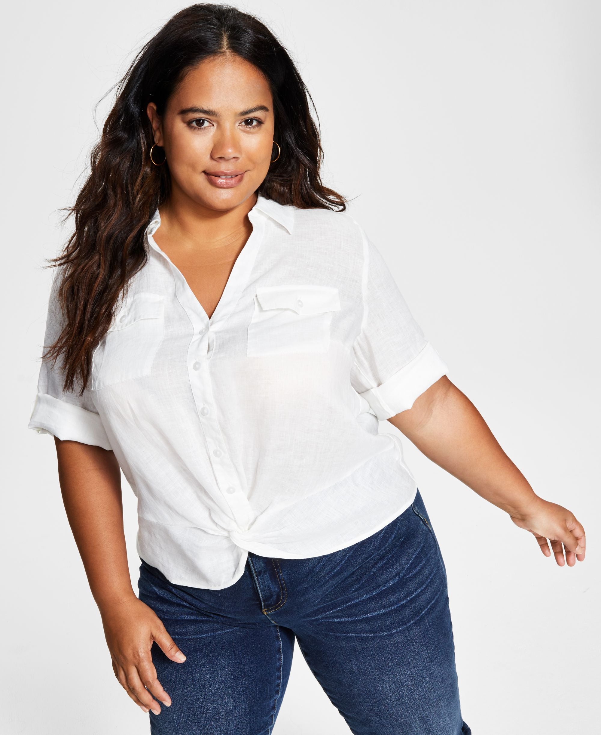INC International Concepts Plus Size Linen Twist Hem Top