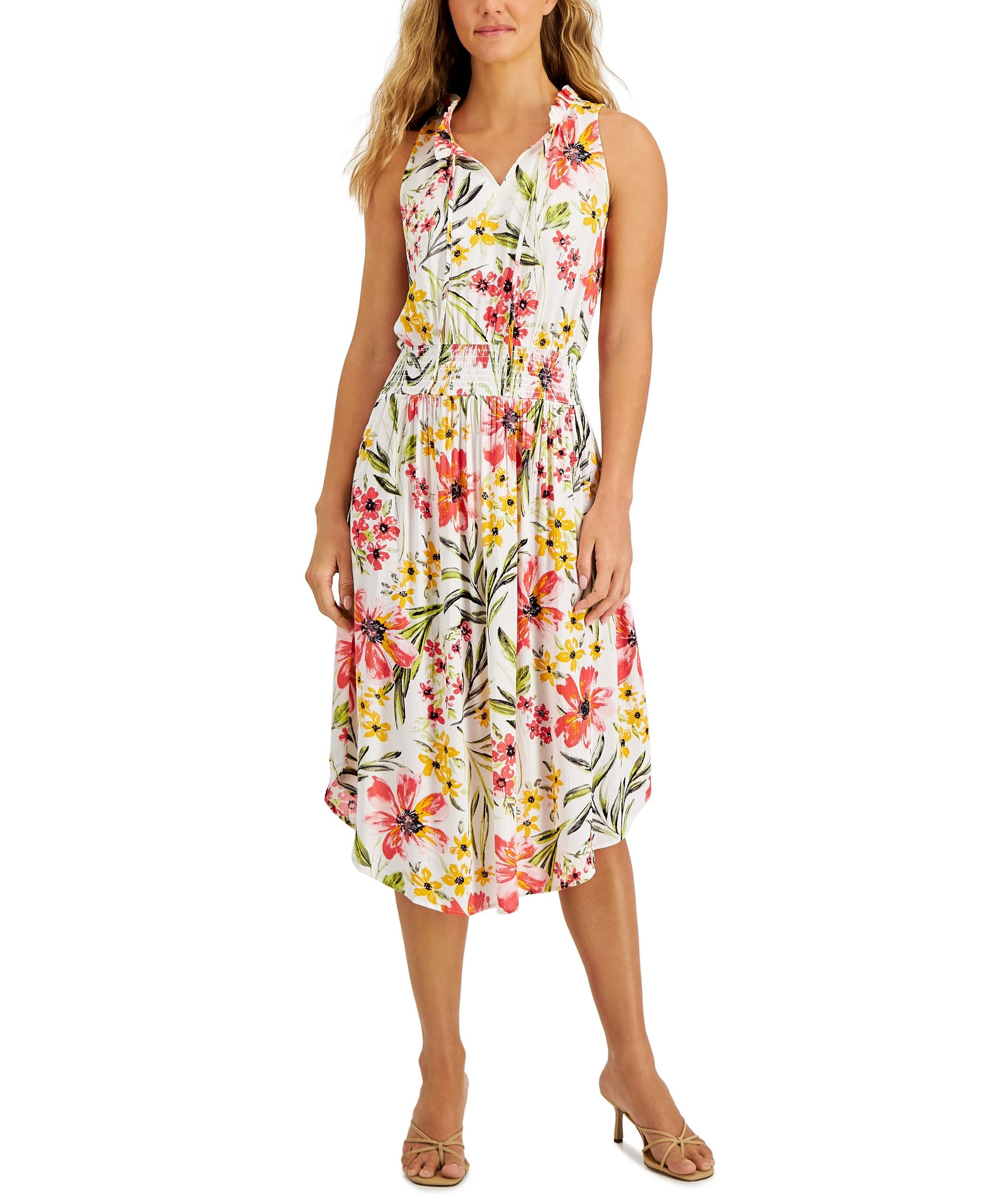 Jamie & Layla Petite Floral-Print Smocked Dress