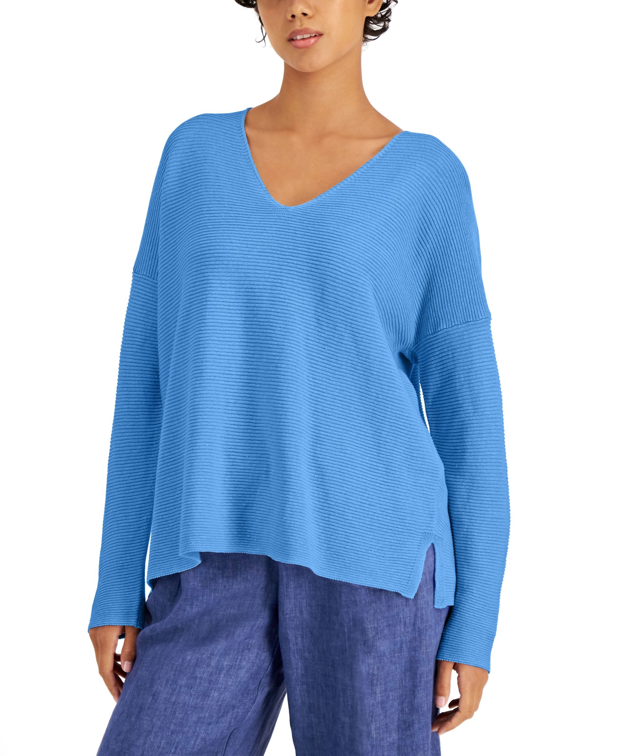 Eileen Fisher Organic Linen Cotton V Neck Top