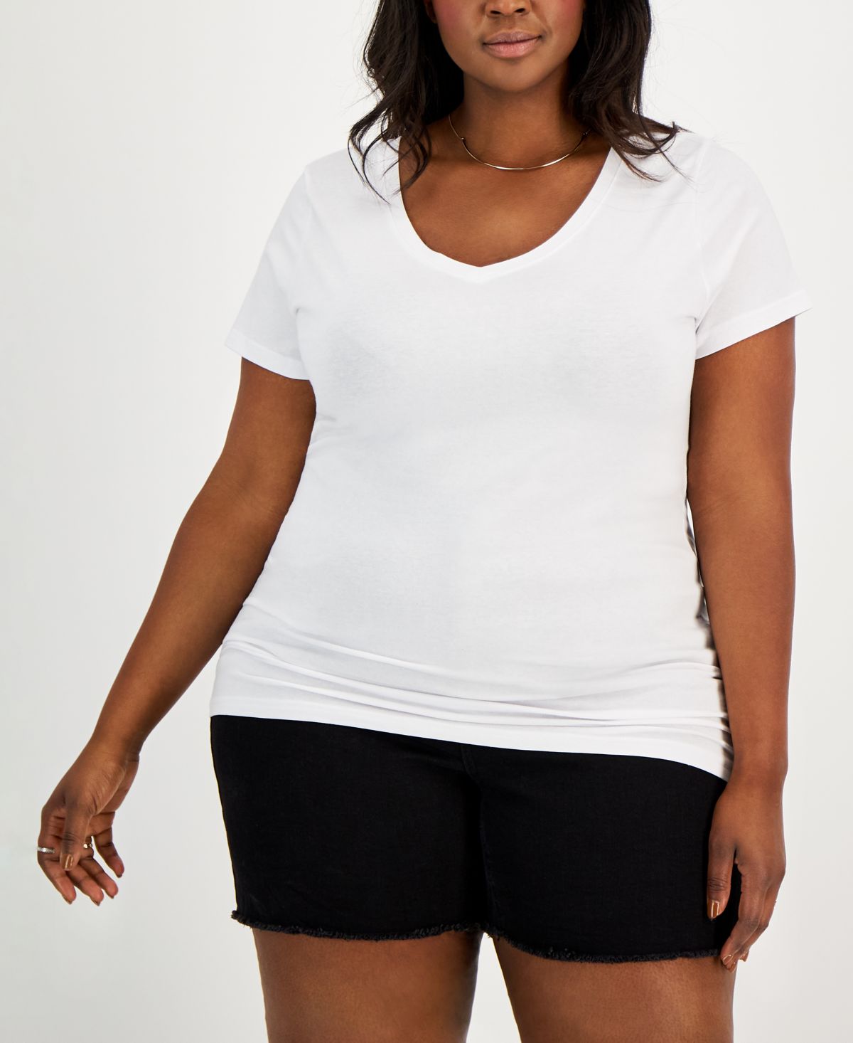 Trendy Plus Size Fitted V-Neck T-Shirt