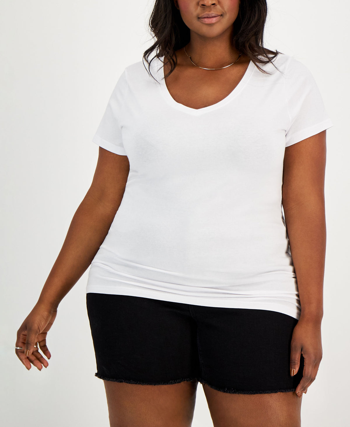 Trendy Plus Size Fitted V-Neck T-Shirt