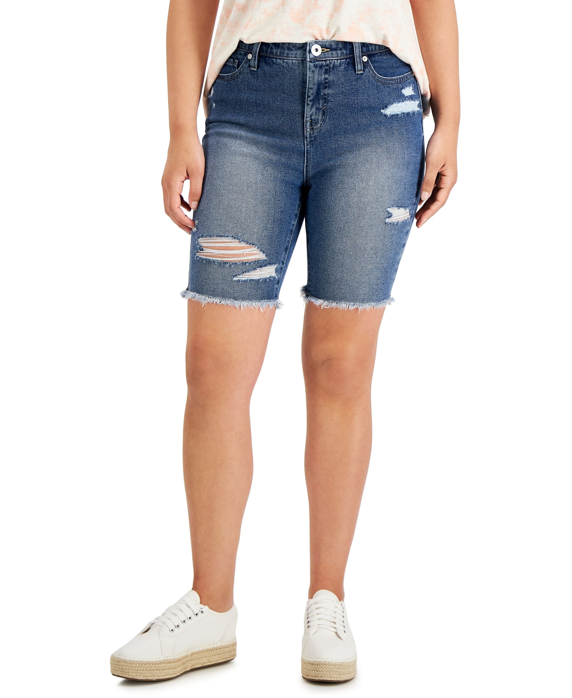 Style & Co Petite Distressed Denim Bermuda Shorts