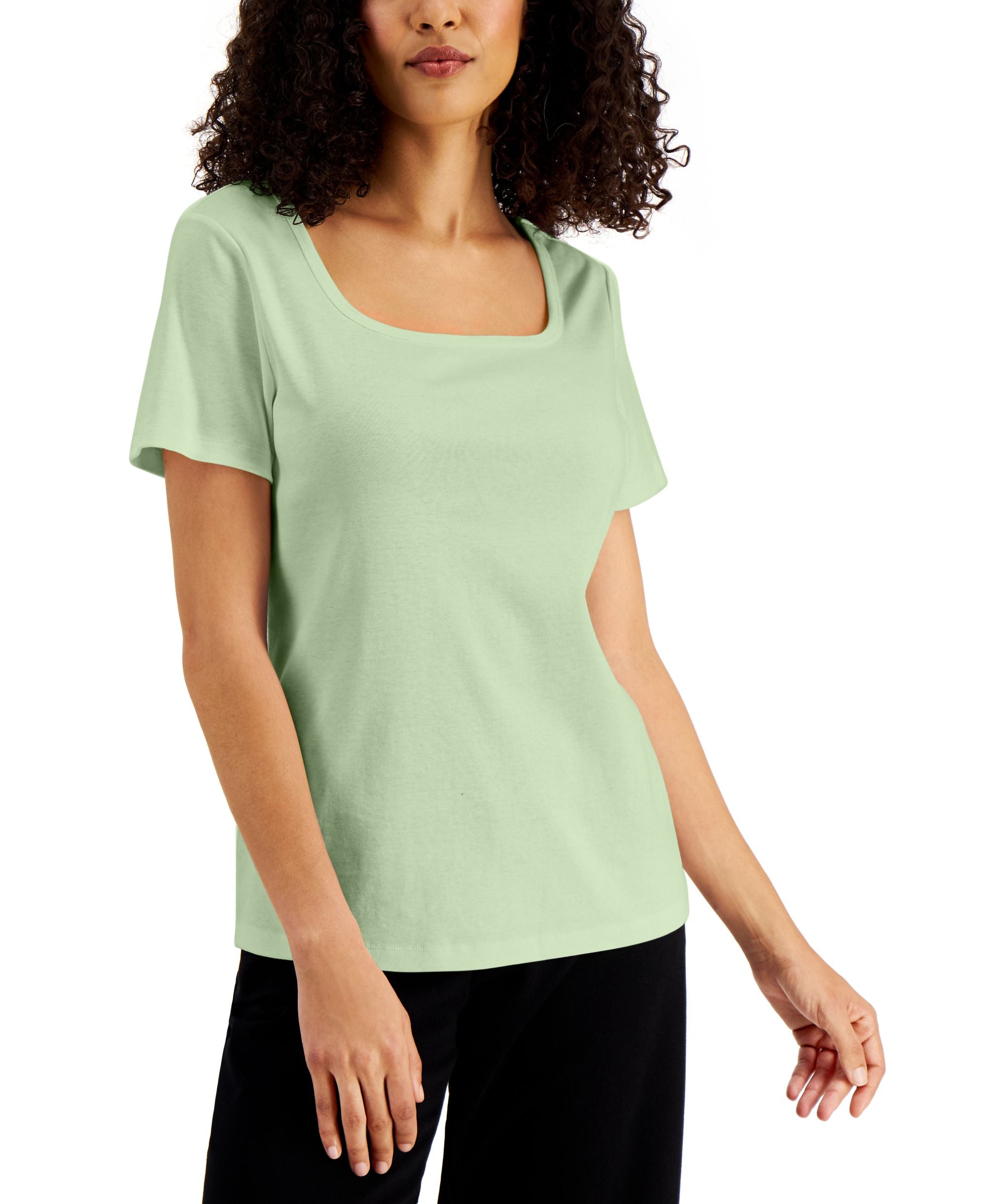 Karen Scott Petite Square Neck Cotton Top
