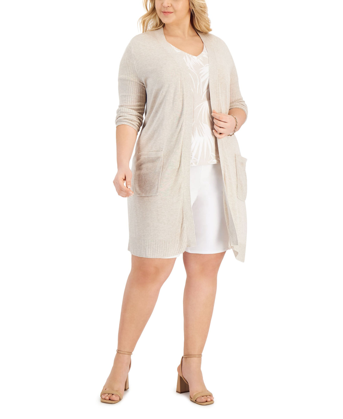 INC International Concepts Plus Size Rib Knit Duster Cardigan