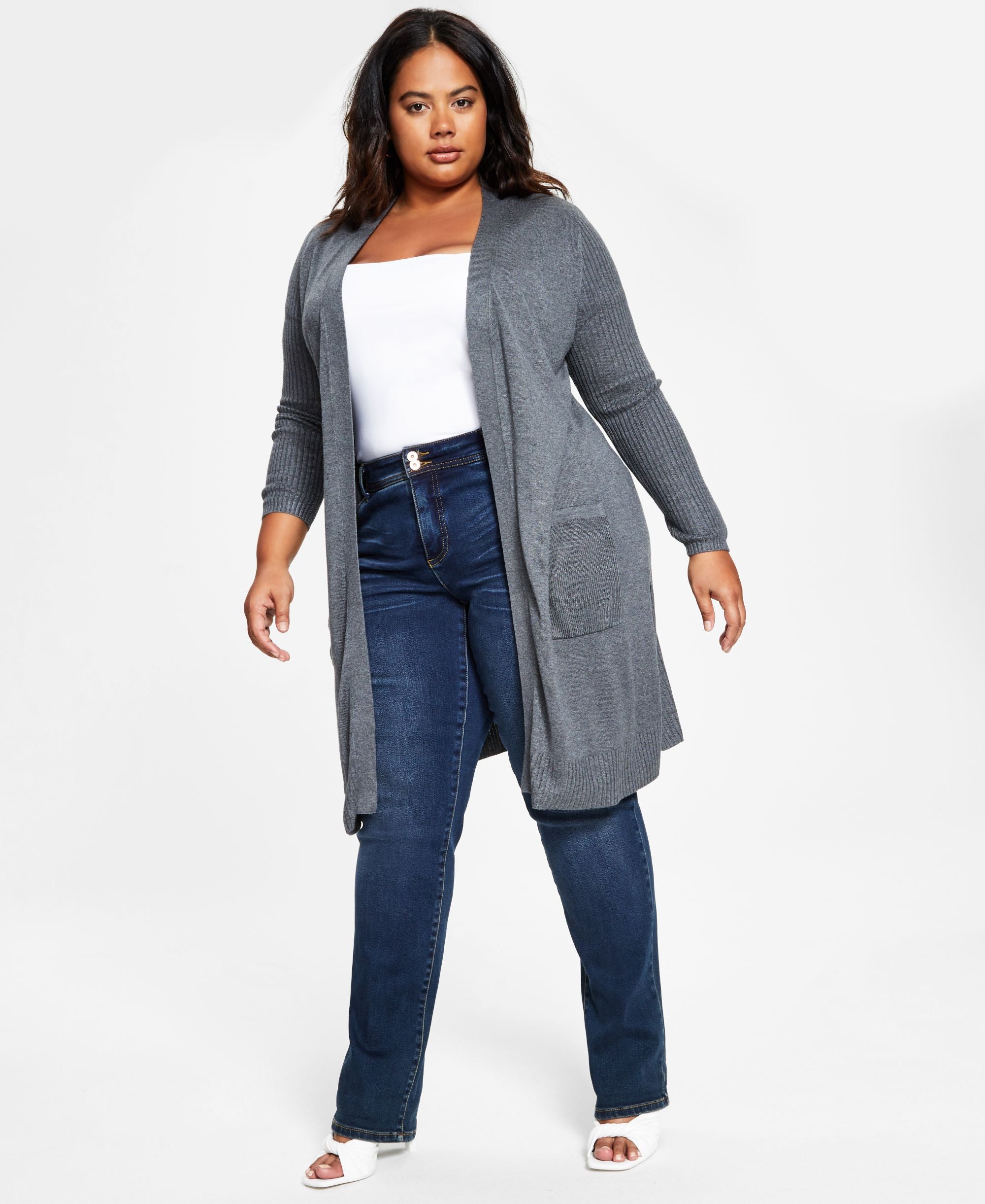 INC International Concepts Plus Size Rib Knit Duster Cardigan