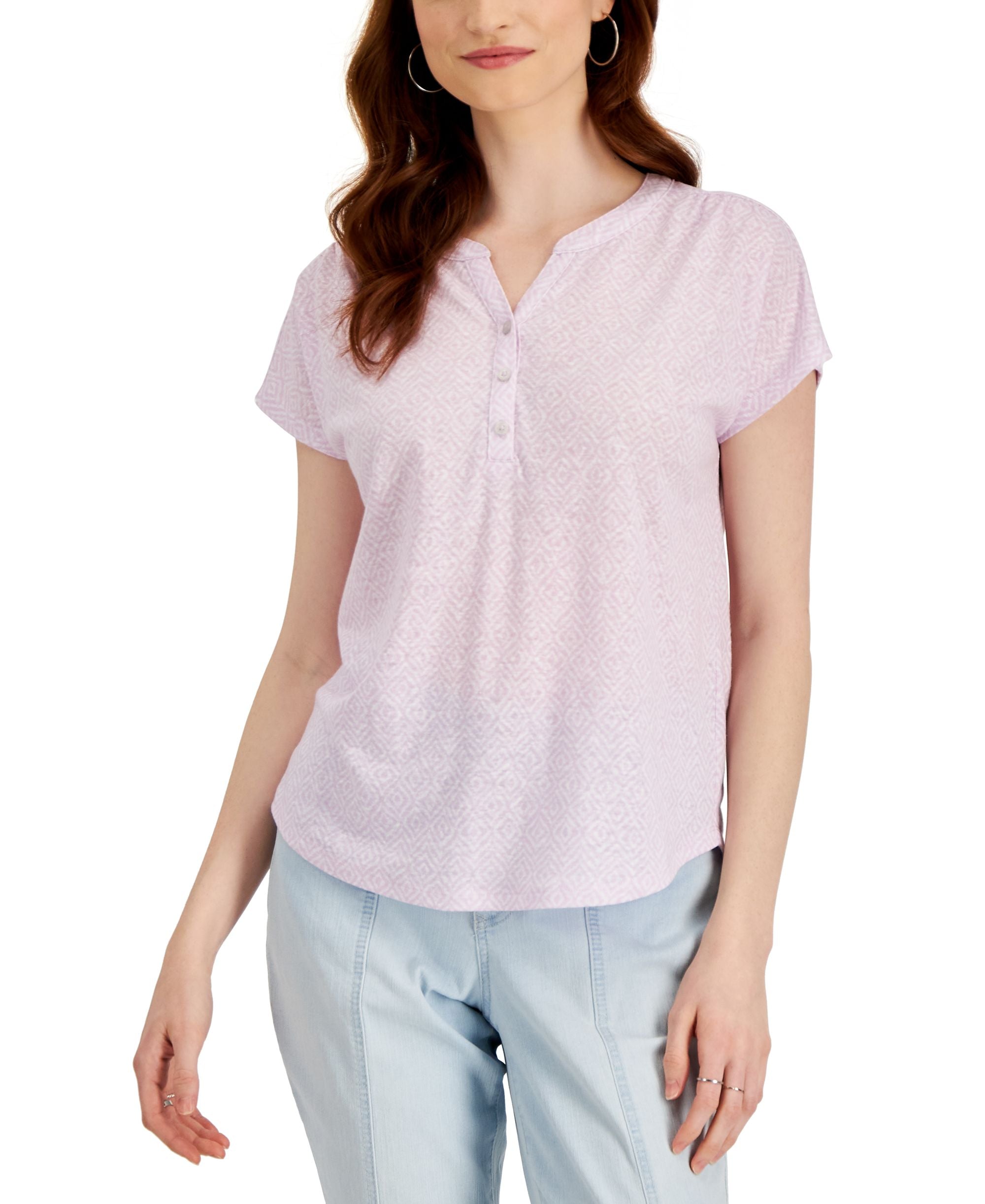 Style & Co Printed Henley T-Shirt