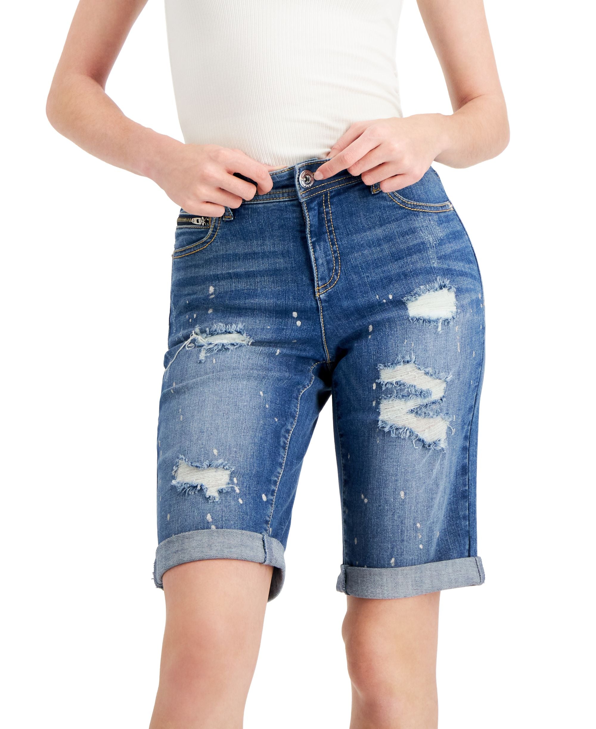 INC International Concepts Womens Mid Rise Ripped Bermuda Shorts