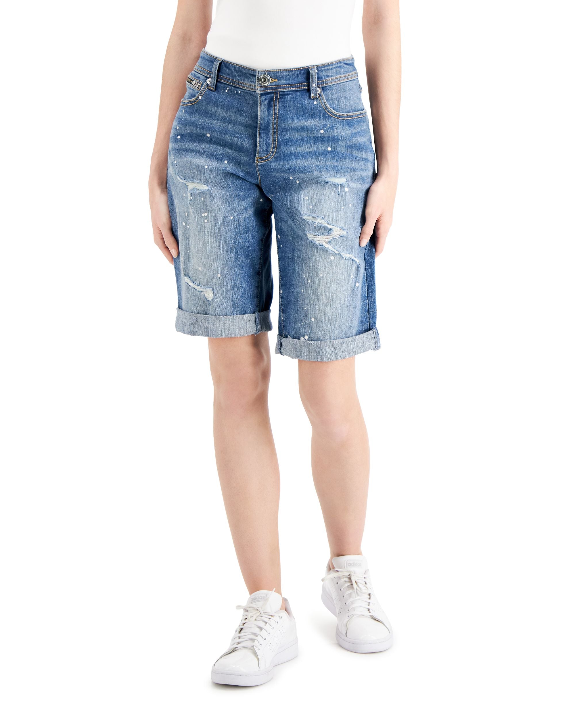 INC International Concepts Curvy Mid Rise Ripped Bermuda Shorts