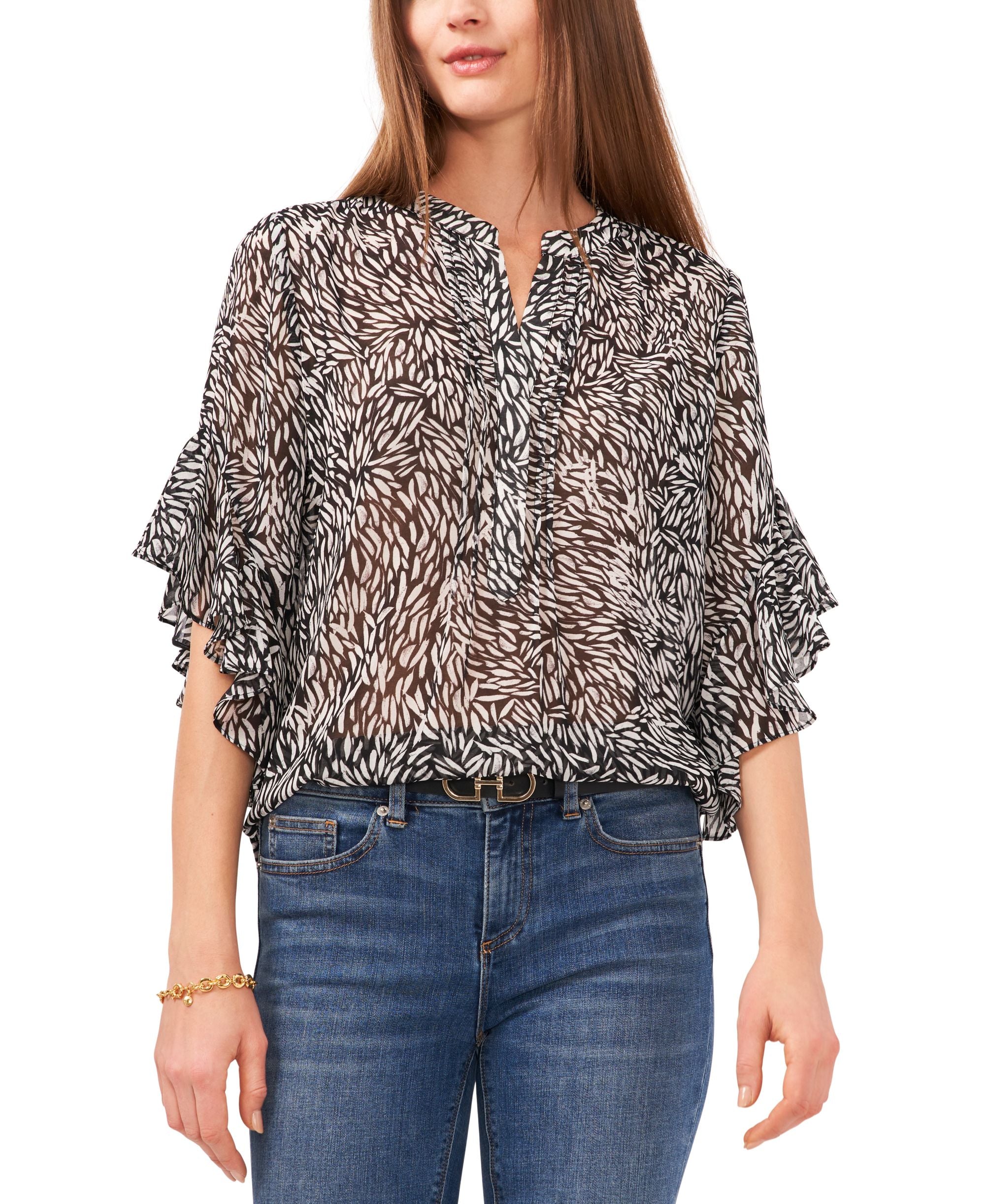 Vince Camuto Plus Size Flutter Sleeve Henley Neck Top