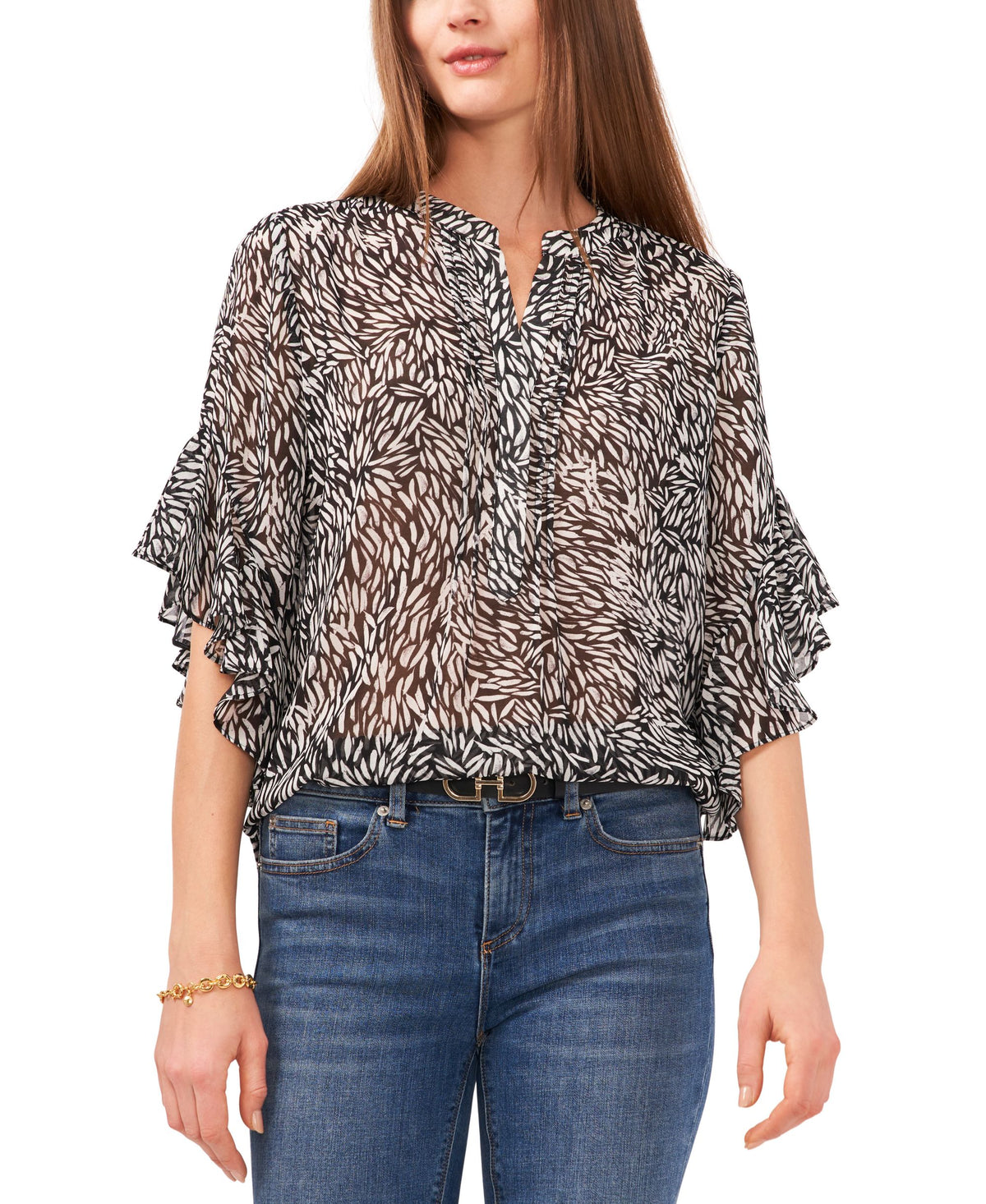 Vince Camuto Plus Size Flutter Sleeve Henley Neck Top