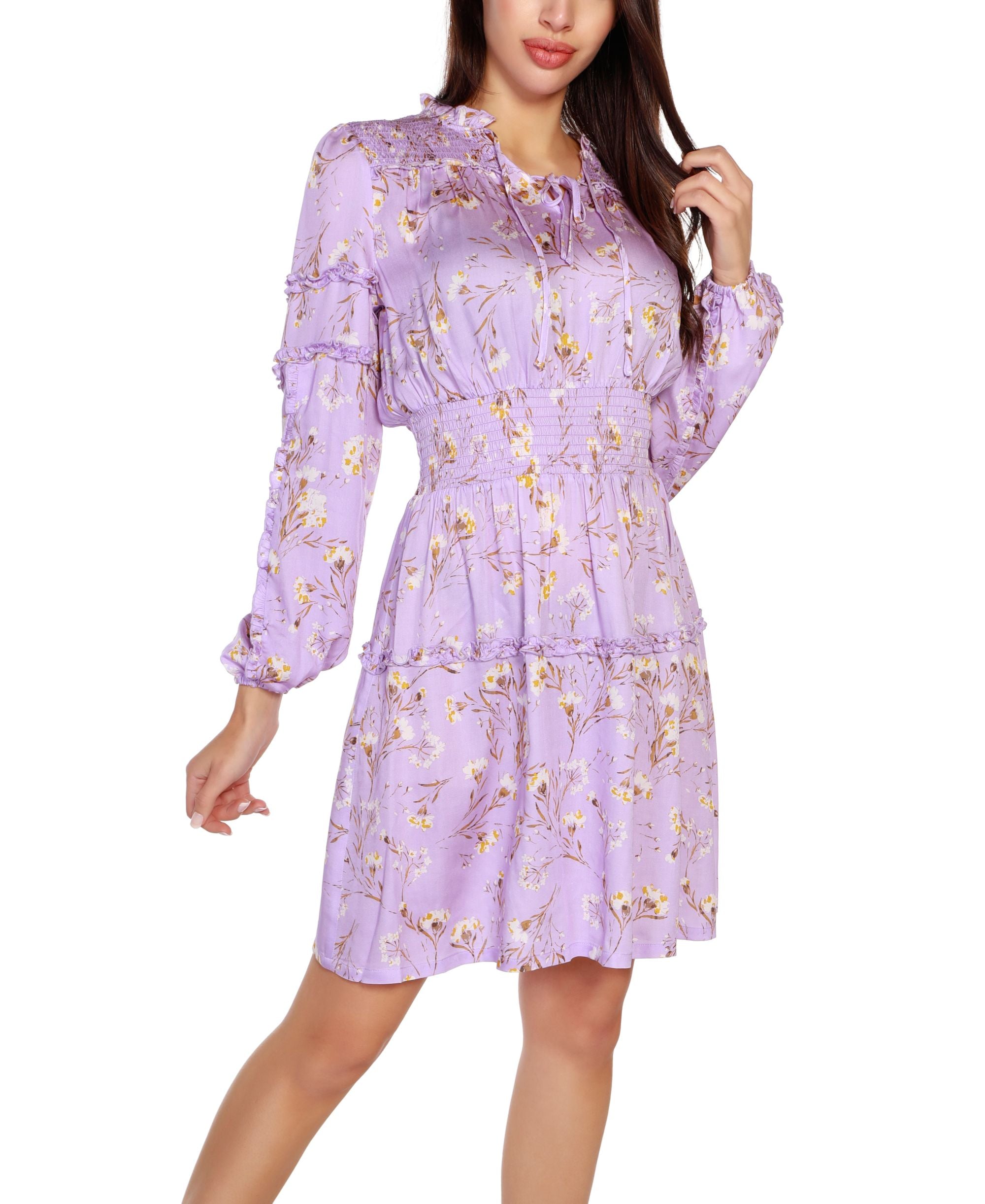 Belldini Black Label Petite Floral Blouson Long Sleeve Dress