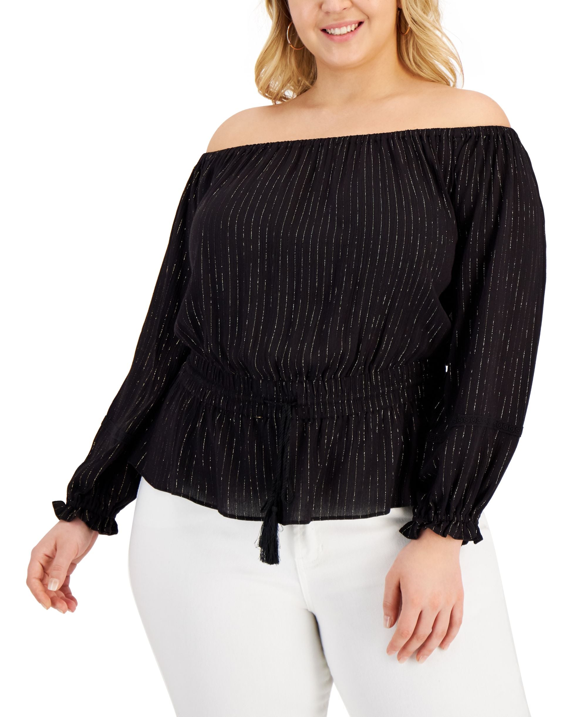 INC International Concepts Plus Size Off The Shoulder Gauze Top