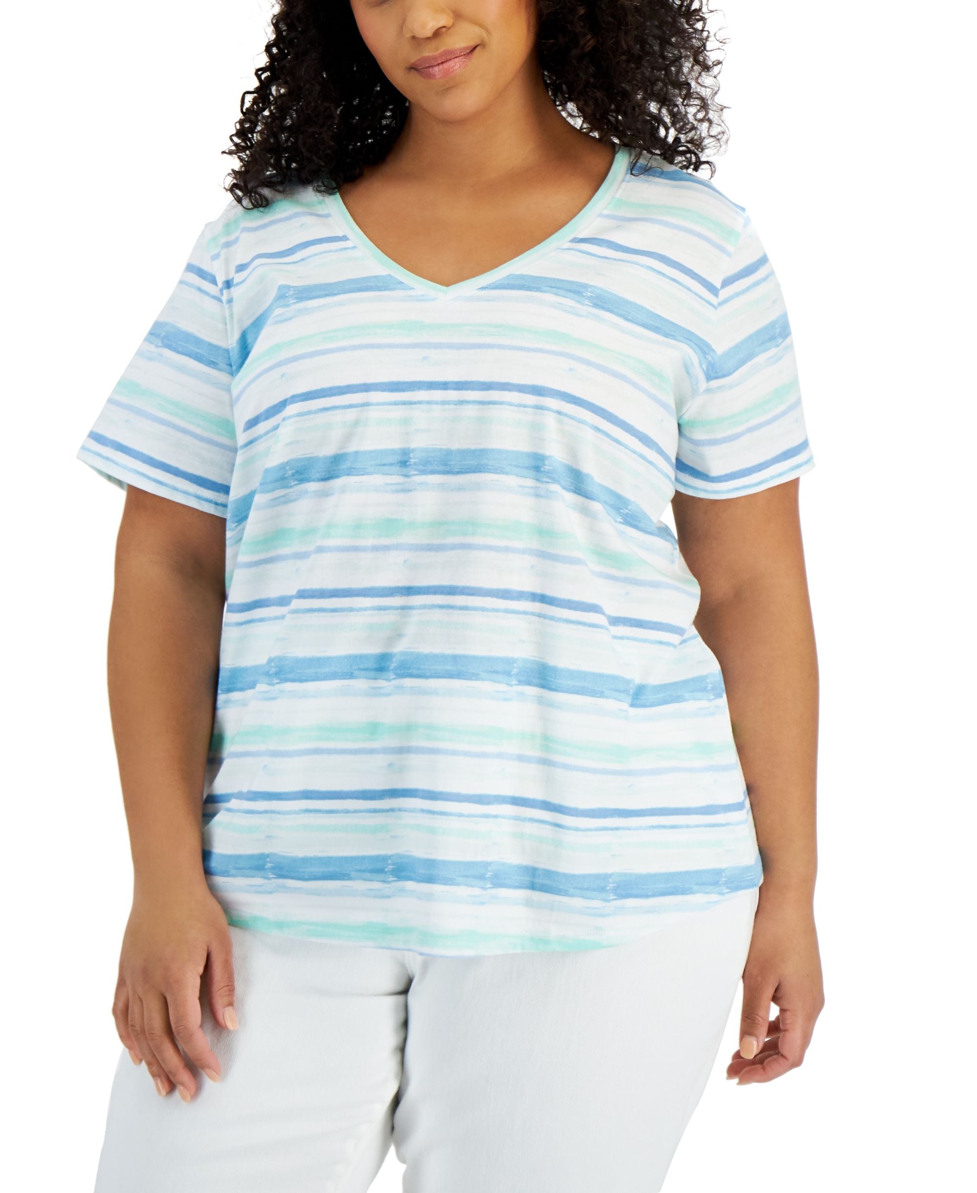 Style & Co Plus Size Cotton Striped Tee