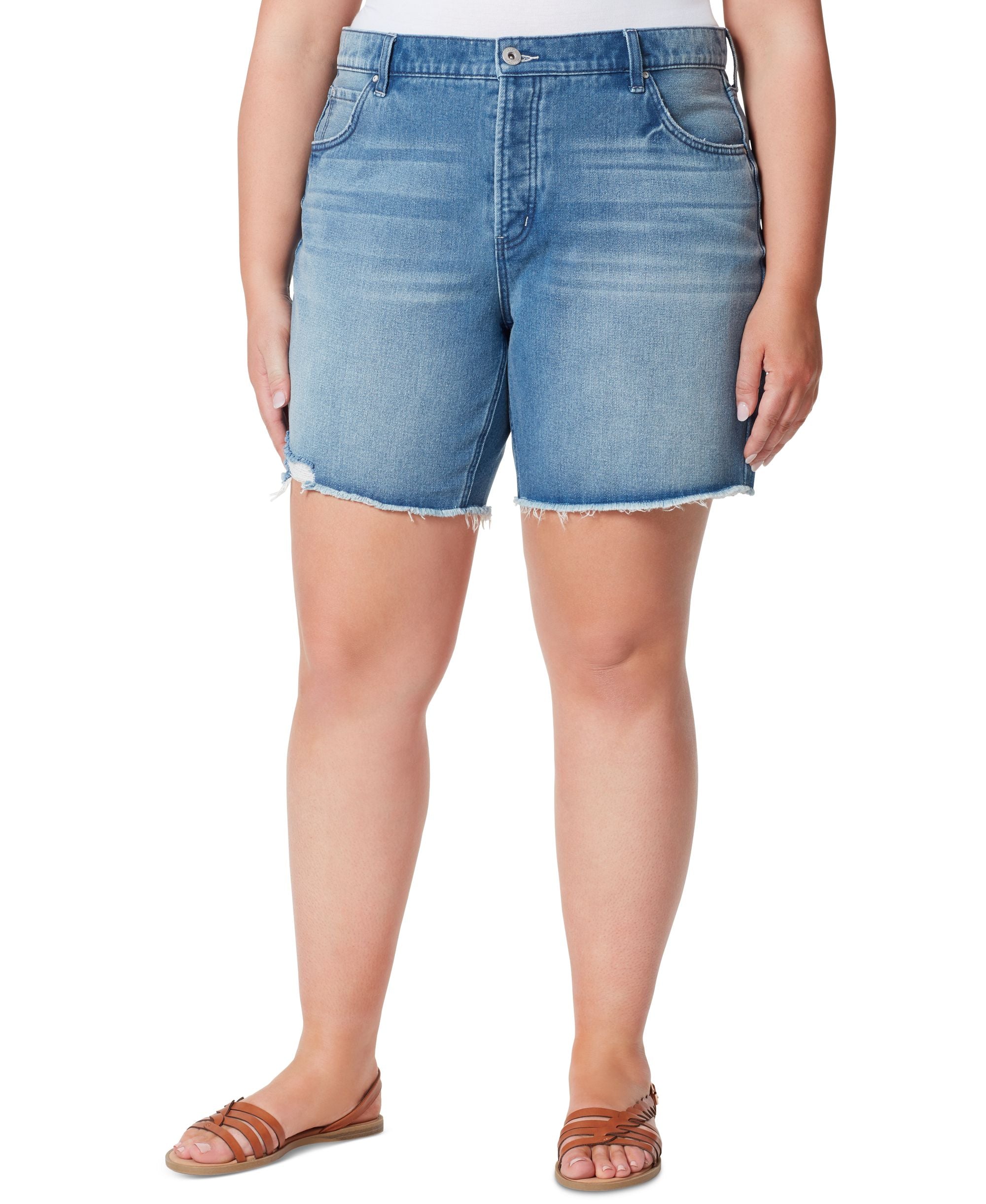 Jessica Simpson Trendy Plus Size Frayed High Rise Denim Shorts