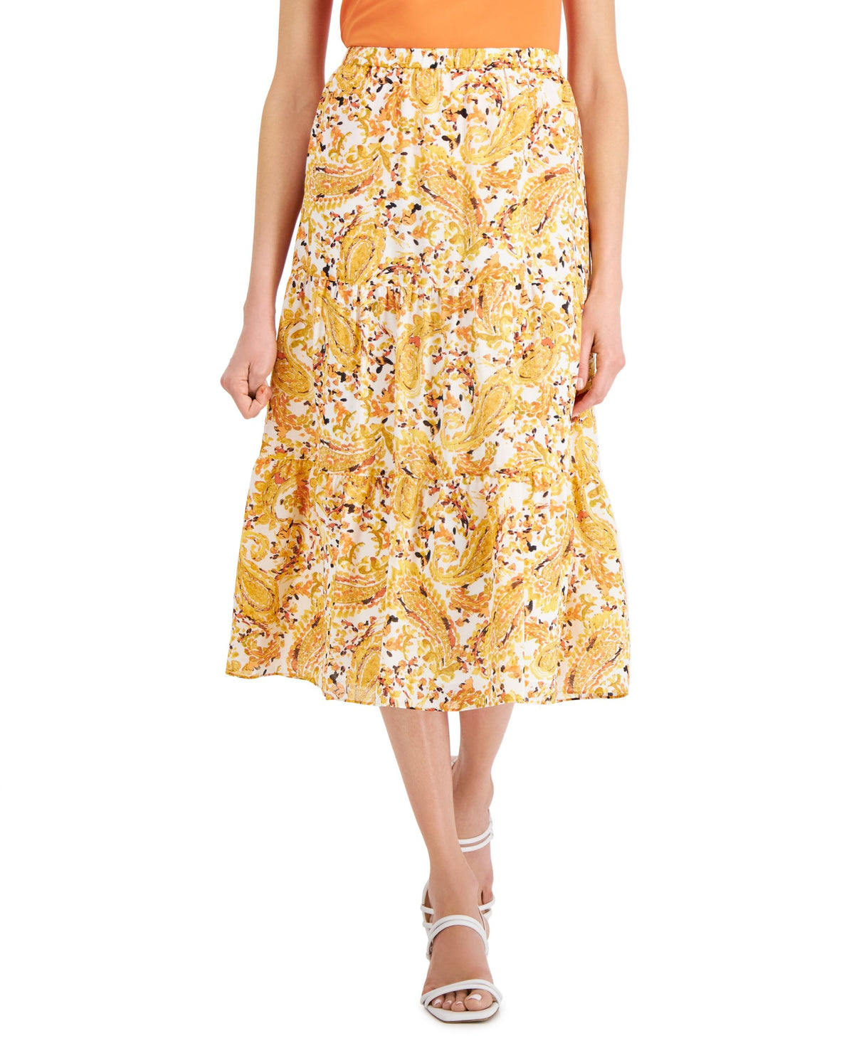 Kasper Womens Paisley Print 3 Tiered Pull On Skirt