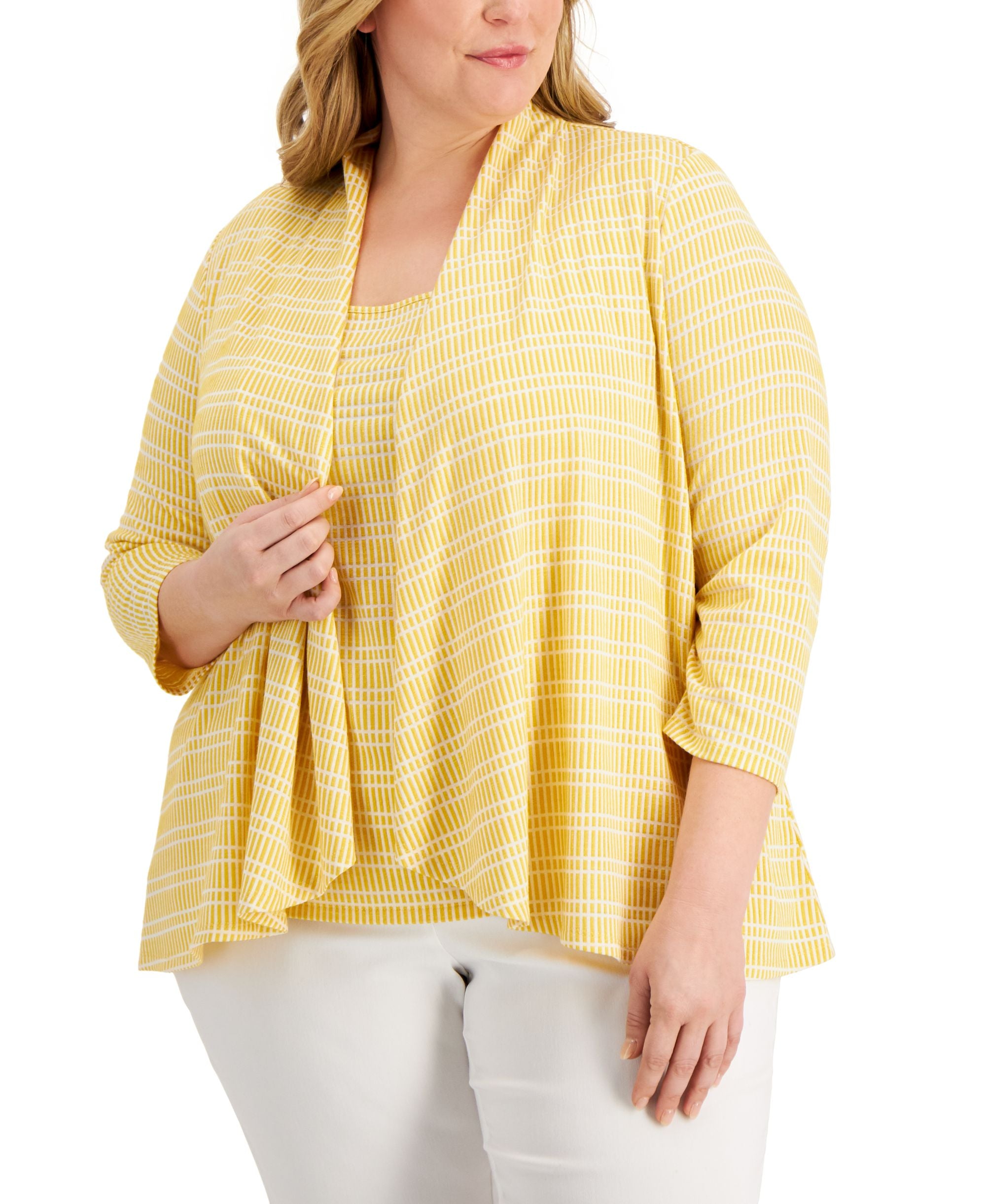 Kasper Plus Size Printed 3/4 Sleeve Blazer