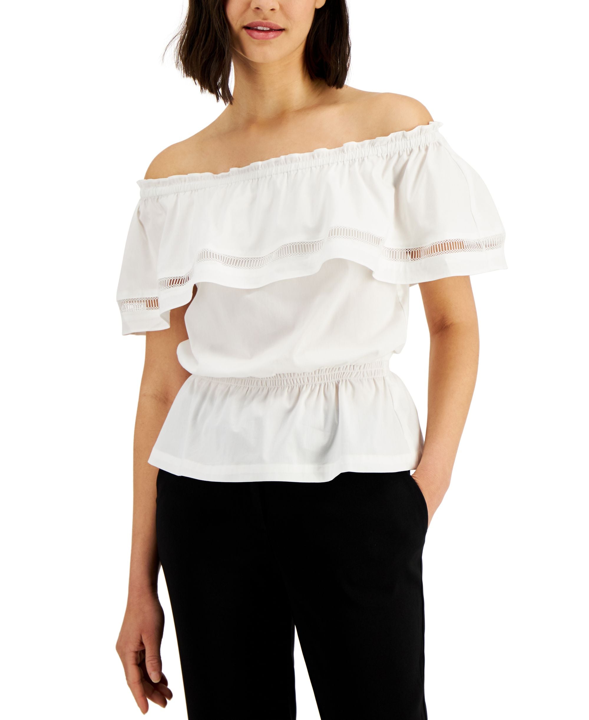 Donna Karan Convertible Neckline Ruffled Top