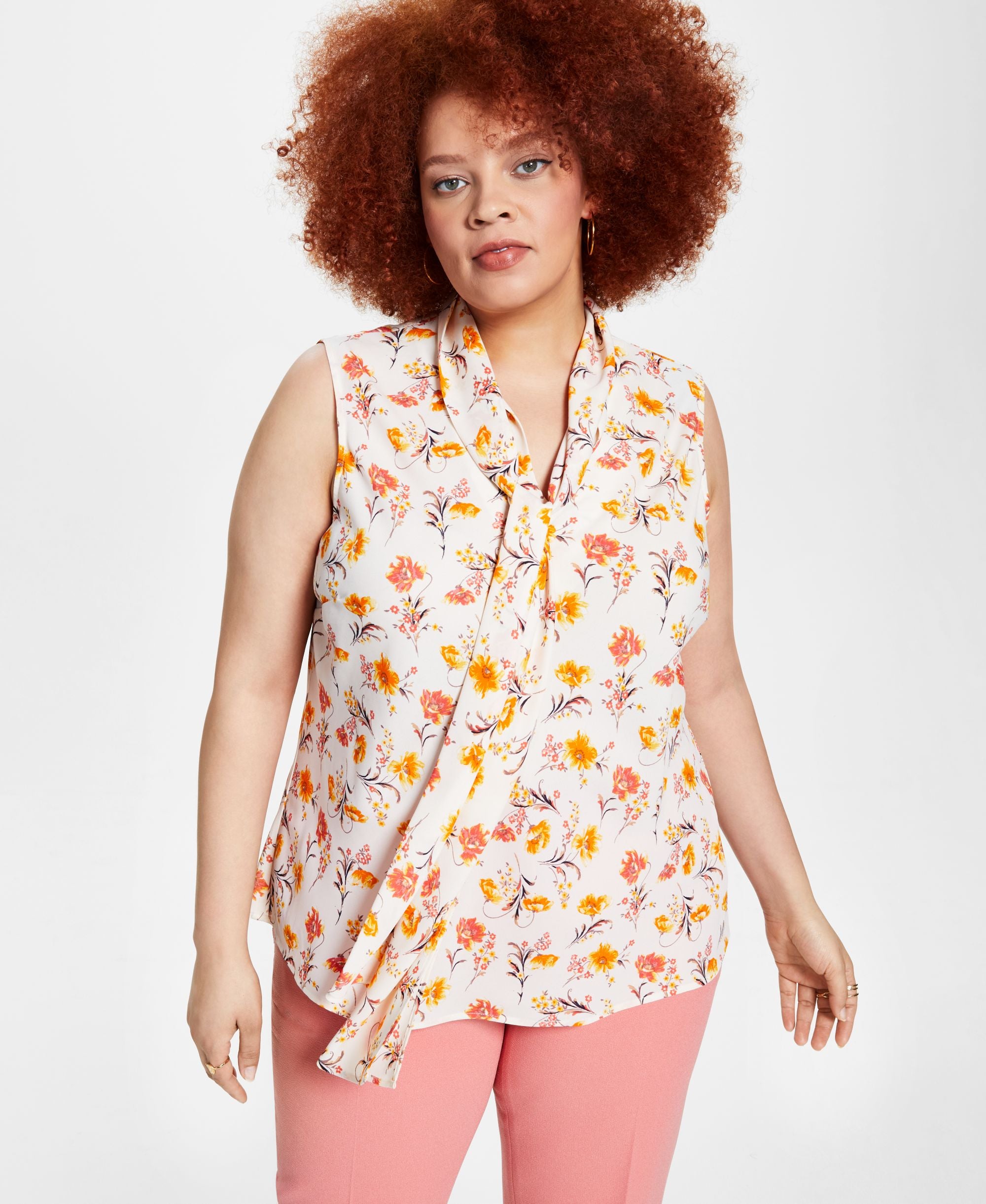 Bar III Plus Size Tie Neck Top