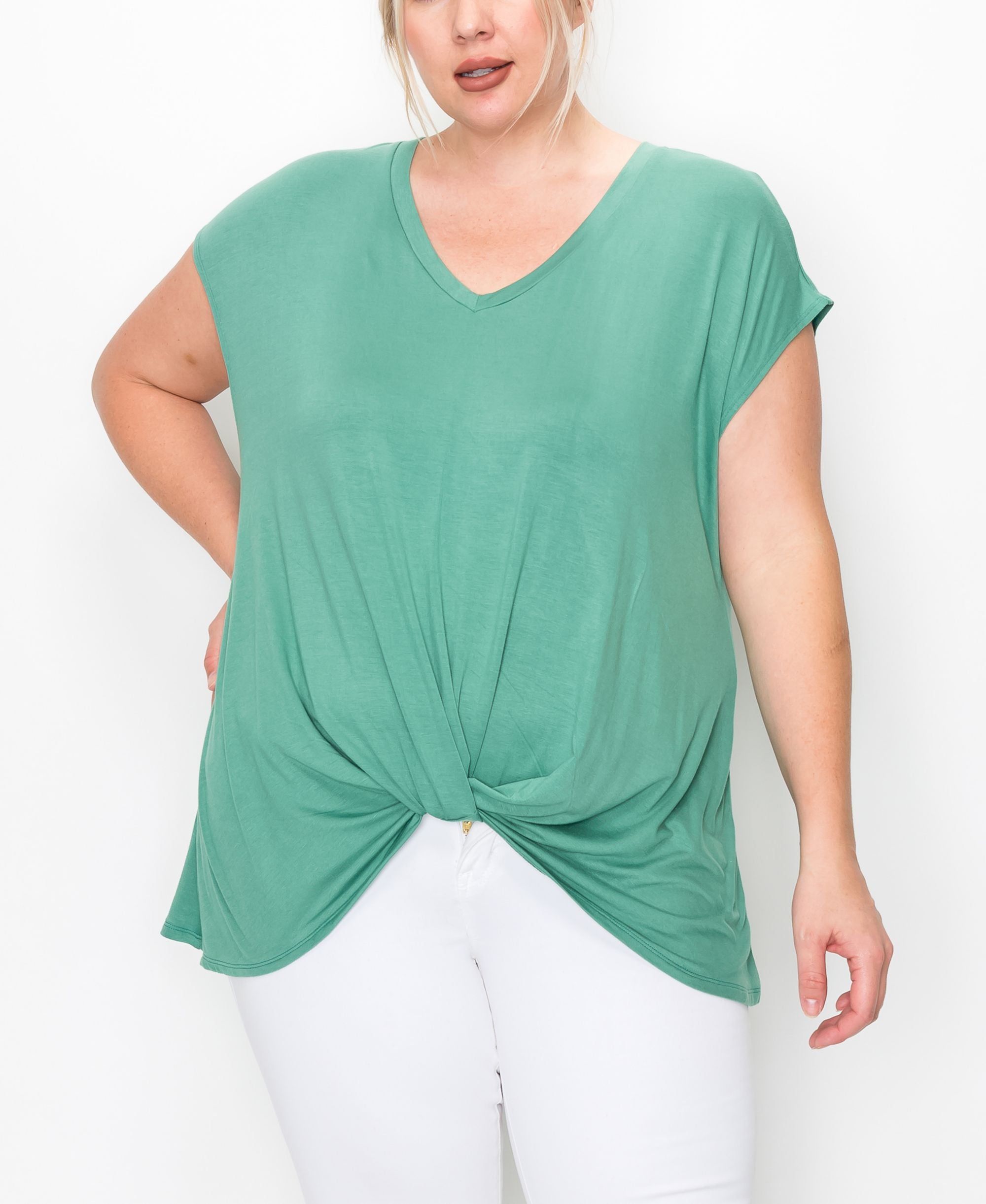 Plus Size V-neck Twist Front Top