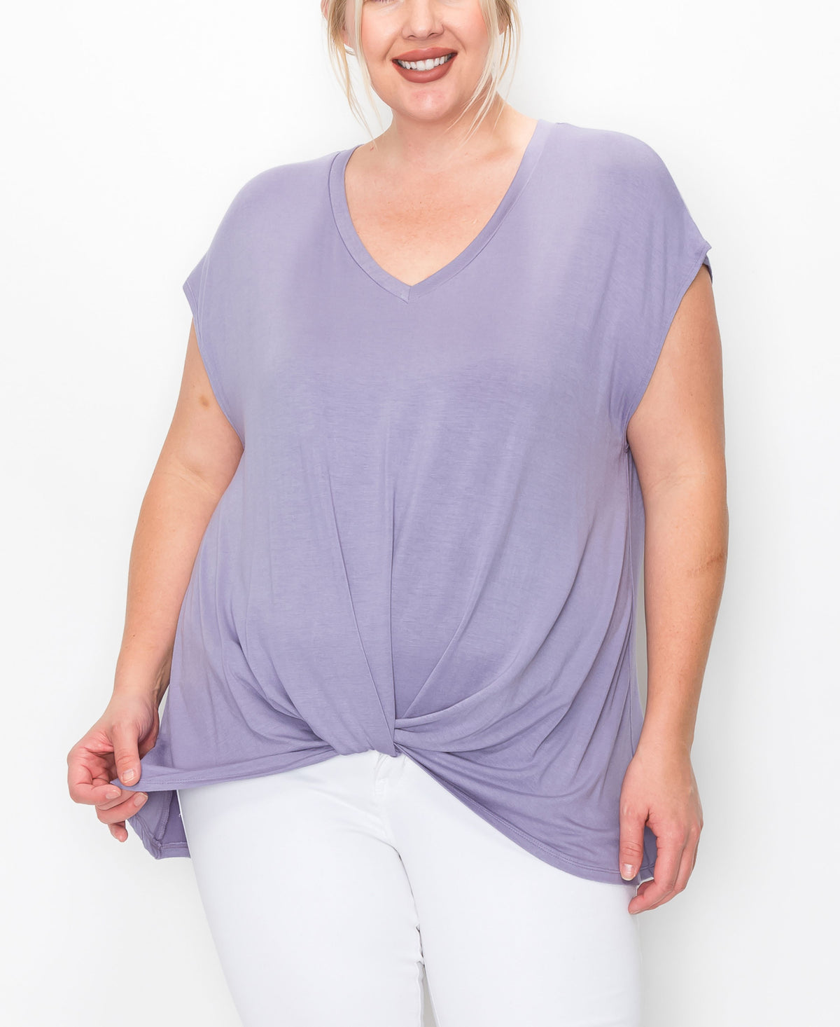 Plus Size V-neck Twist Front Top