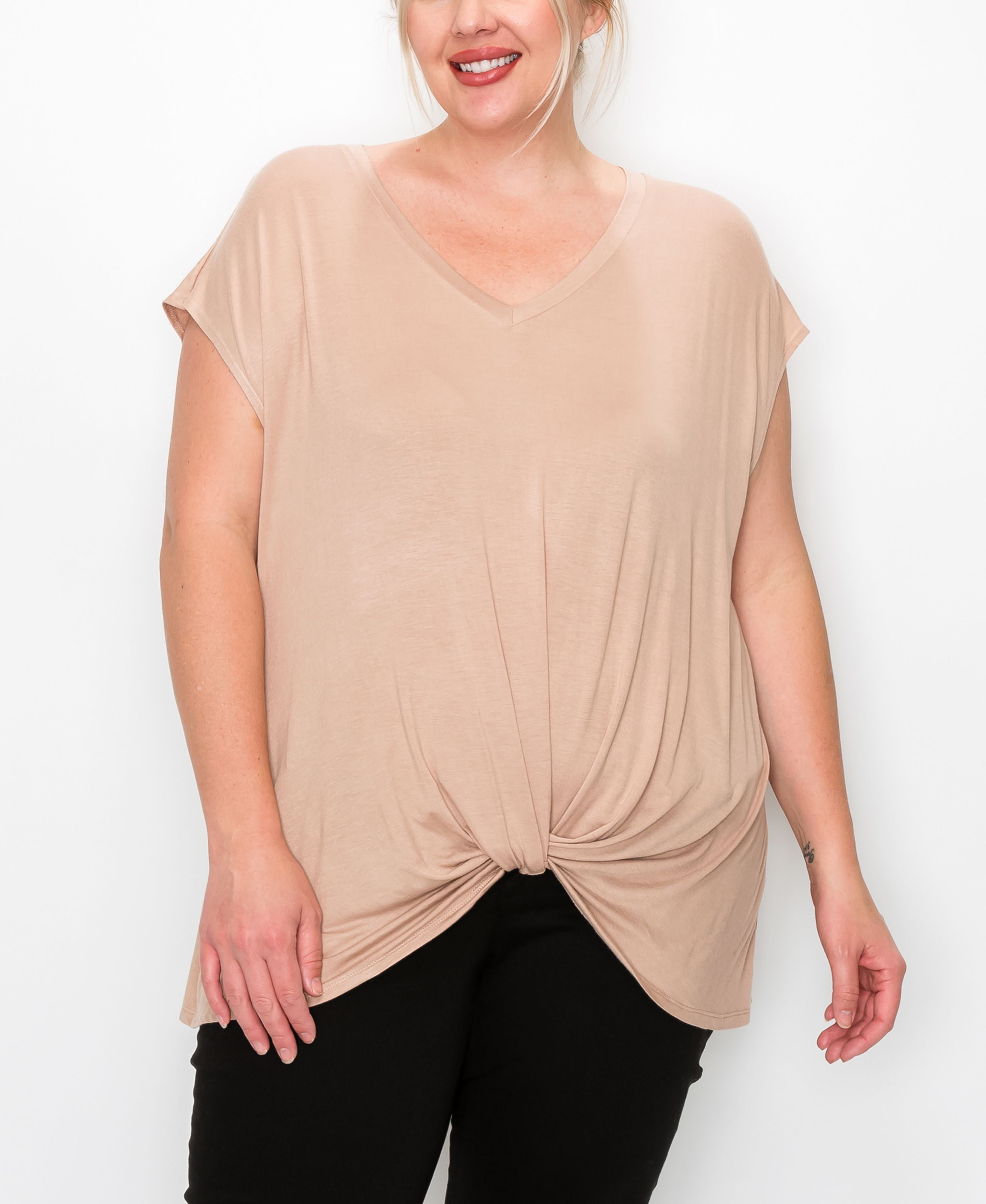 Plus Size V-neck Twist Front Top