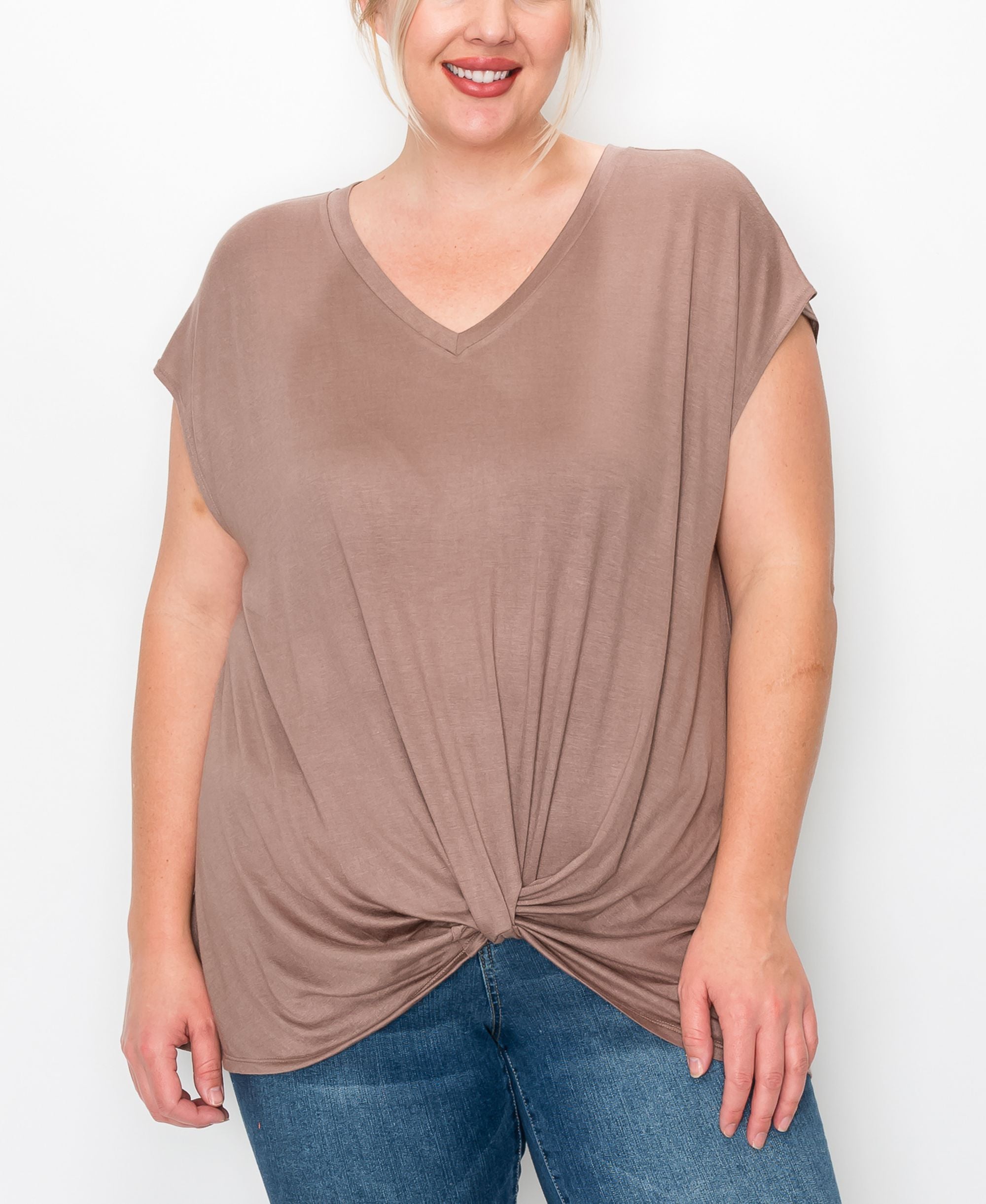 Plus Size V-neck Twist Front Top