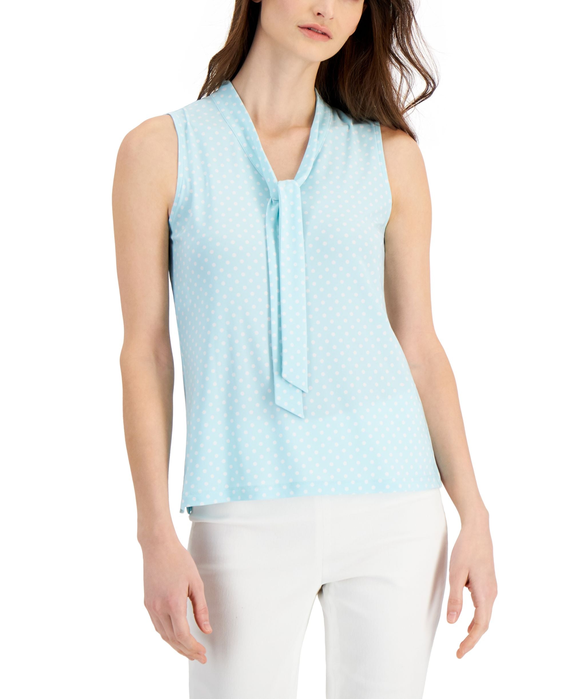 Anne Klein Dot Print V Neck Top