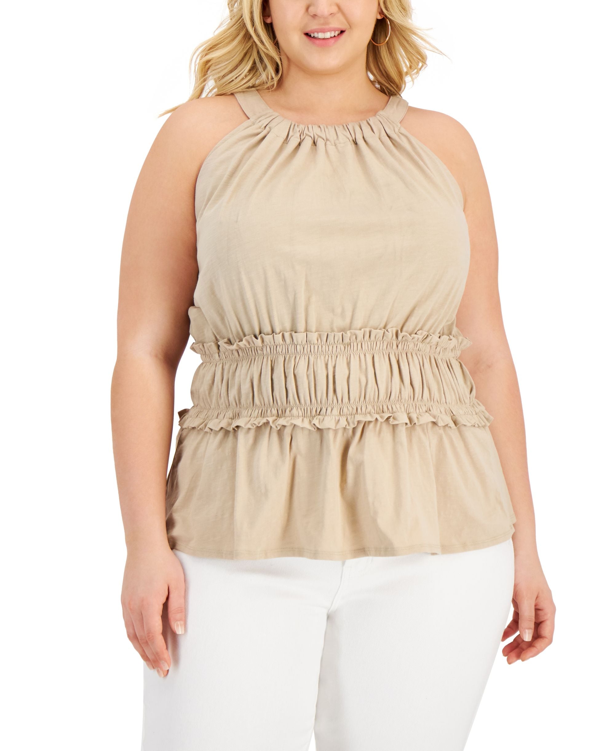 INC International Concepts Plus Size Gathered Waist Halter Top
