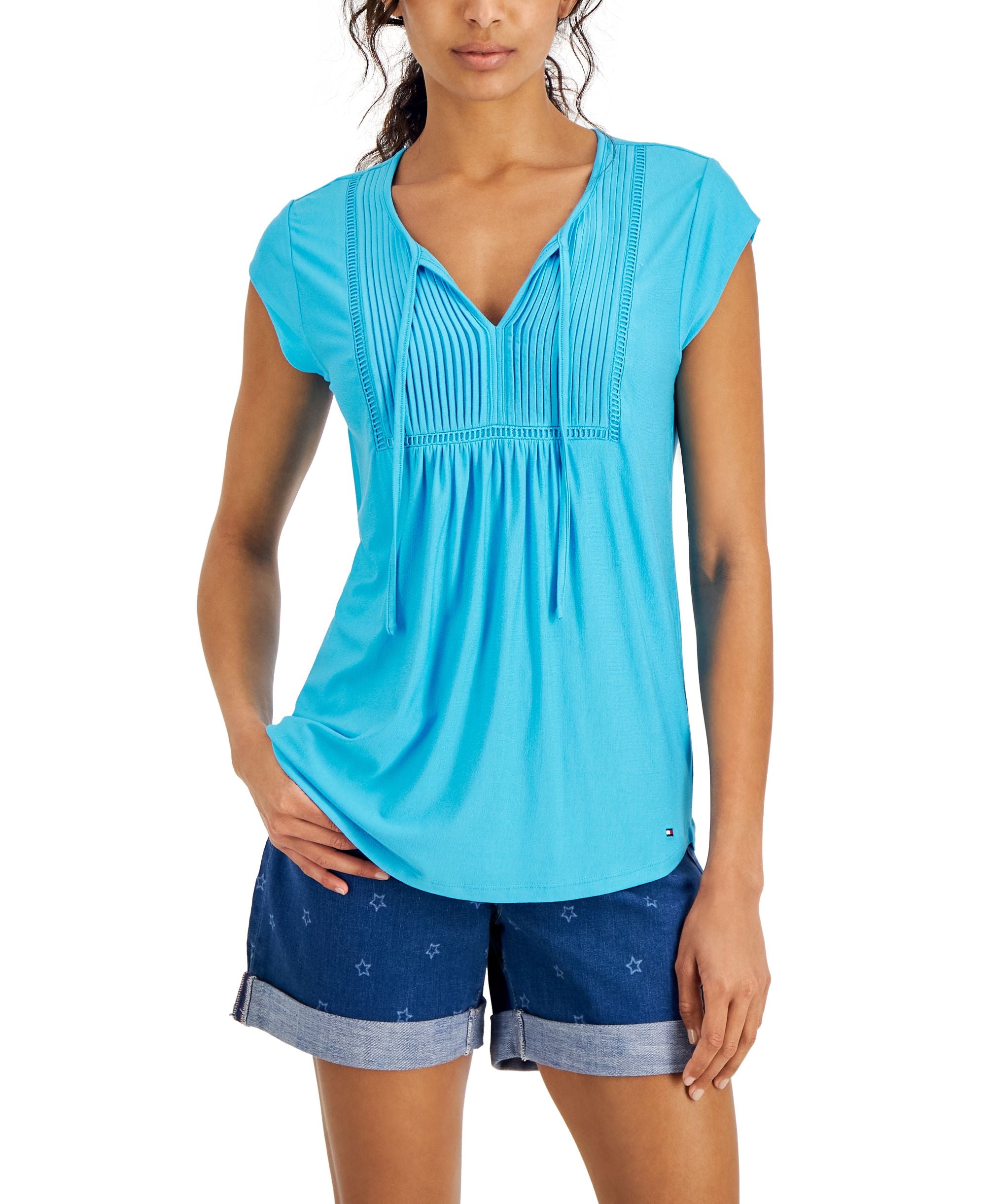 Tommy Hilfiger Womens Pintucked Ladder Trip Top