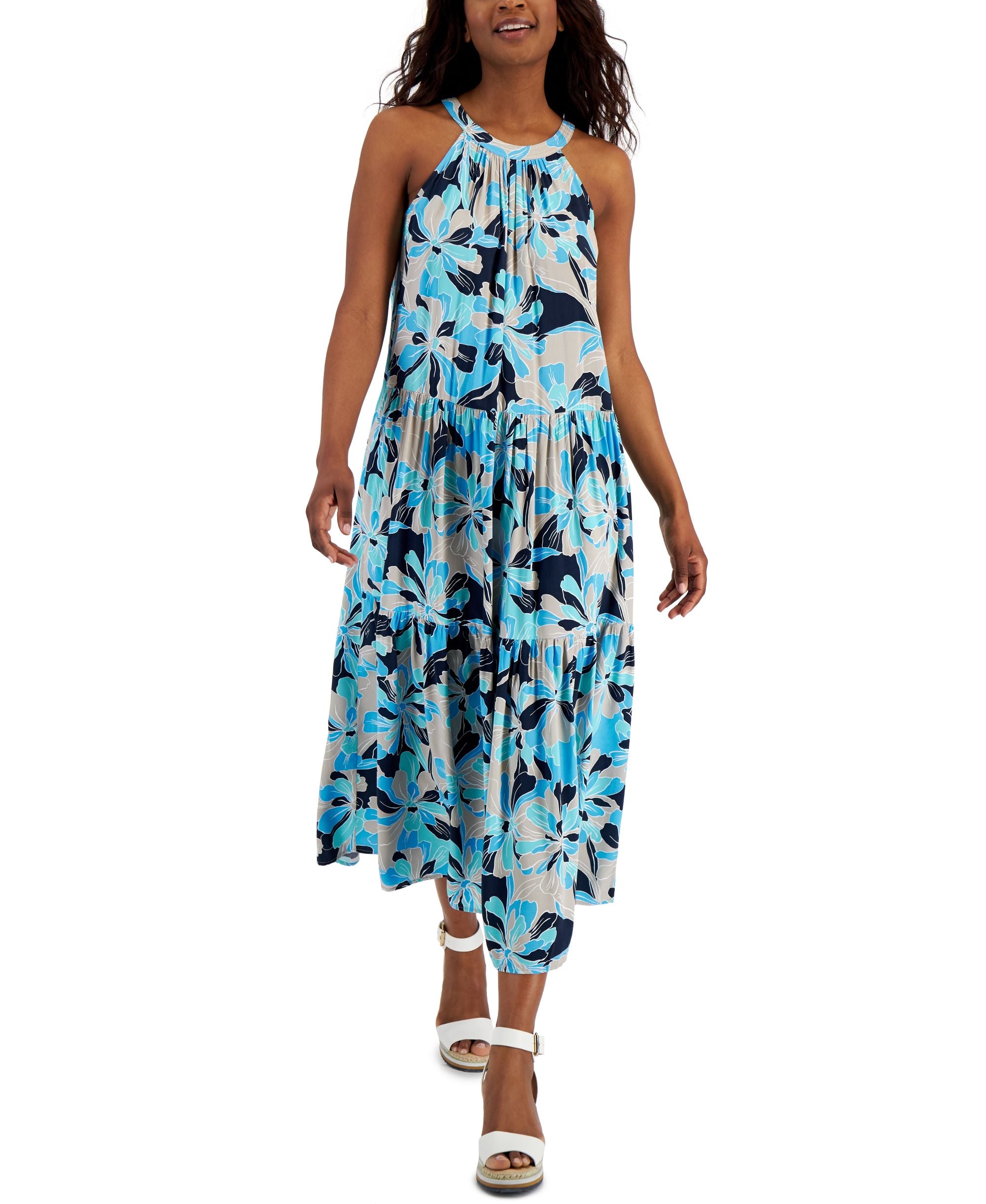 Tommy Hilfiger Womens Floral Print Halter Maxi Dress