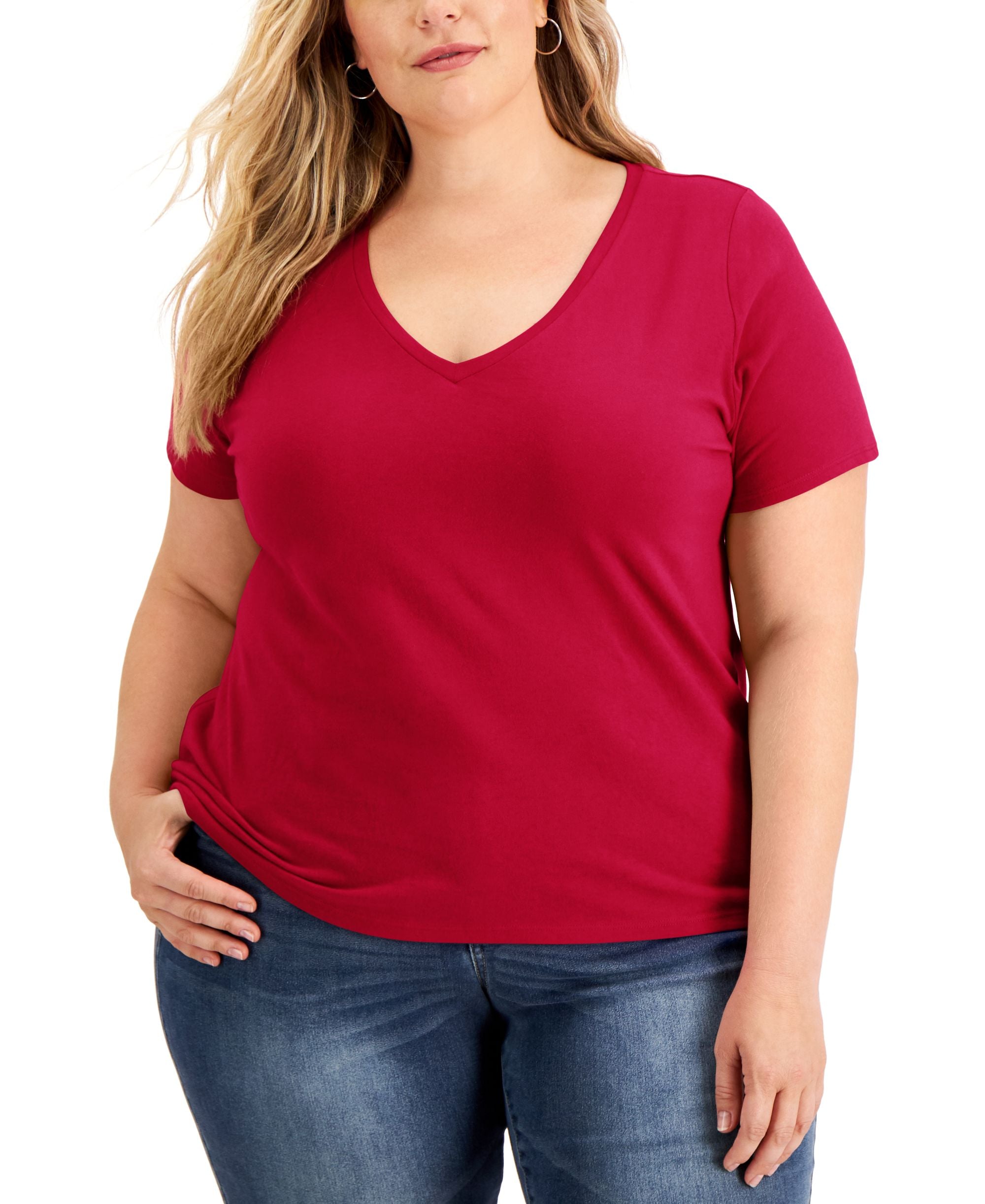 INC International Concepts Plus Size Cotton V Neck Top