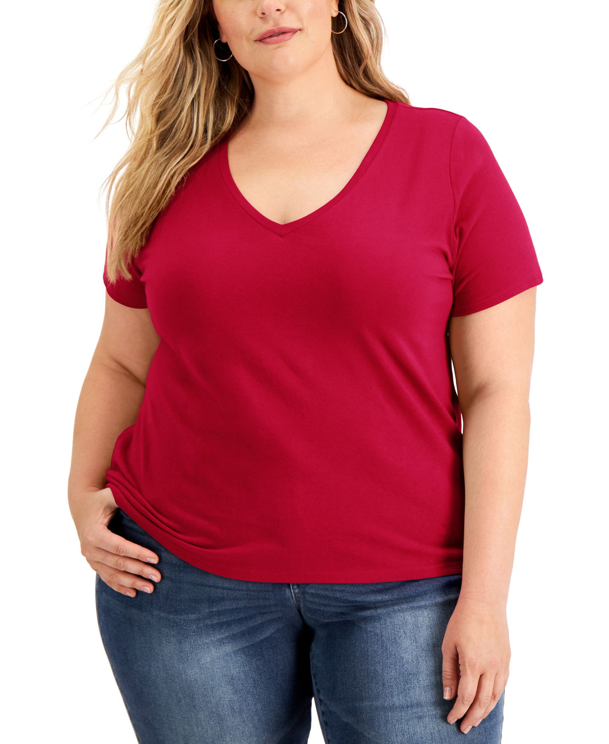 INC International Concepts Plus Size Cotton V Neck Top