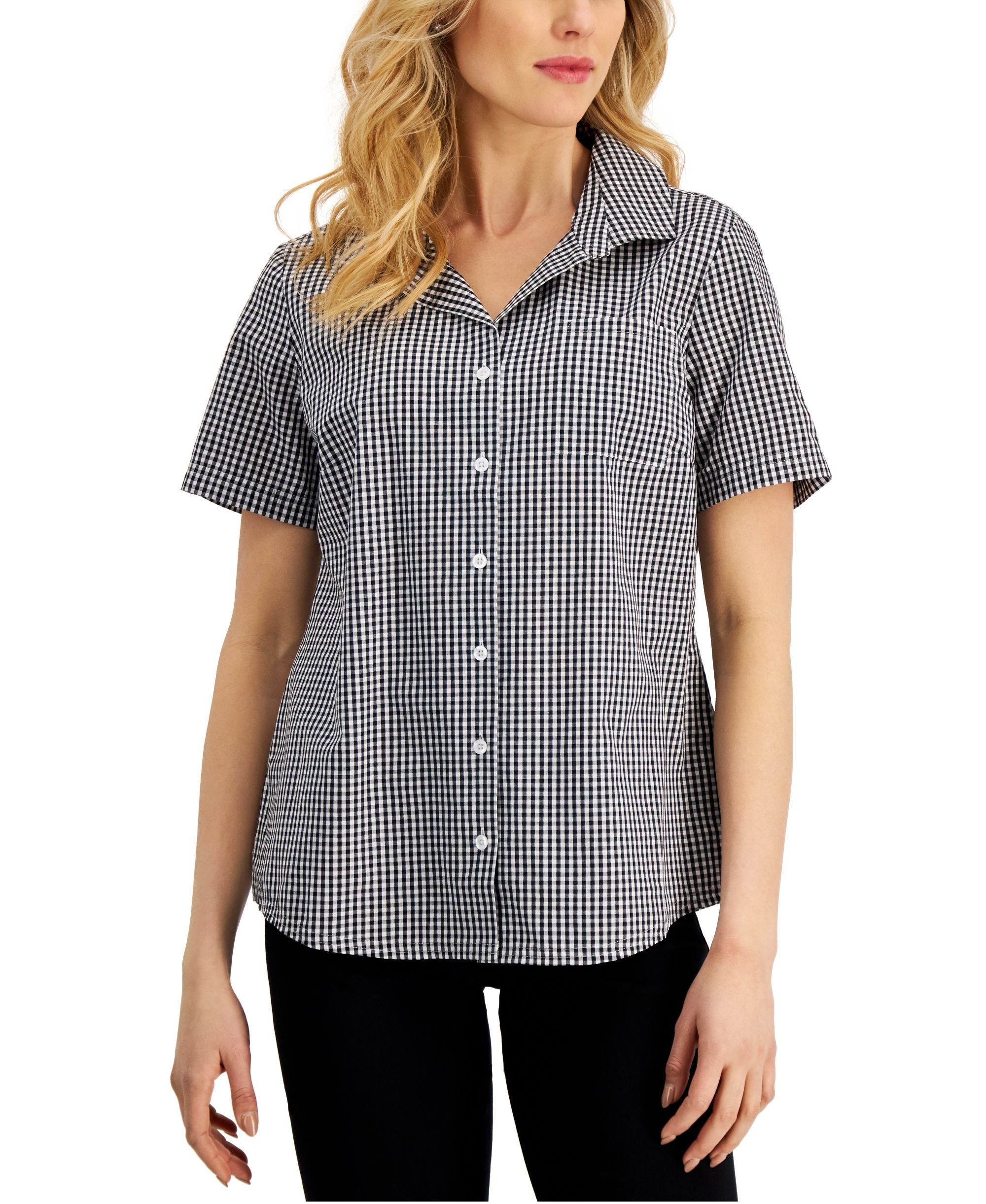 Karen Scott Petite Gingham Woven Shirt