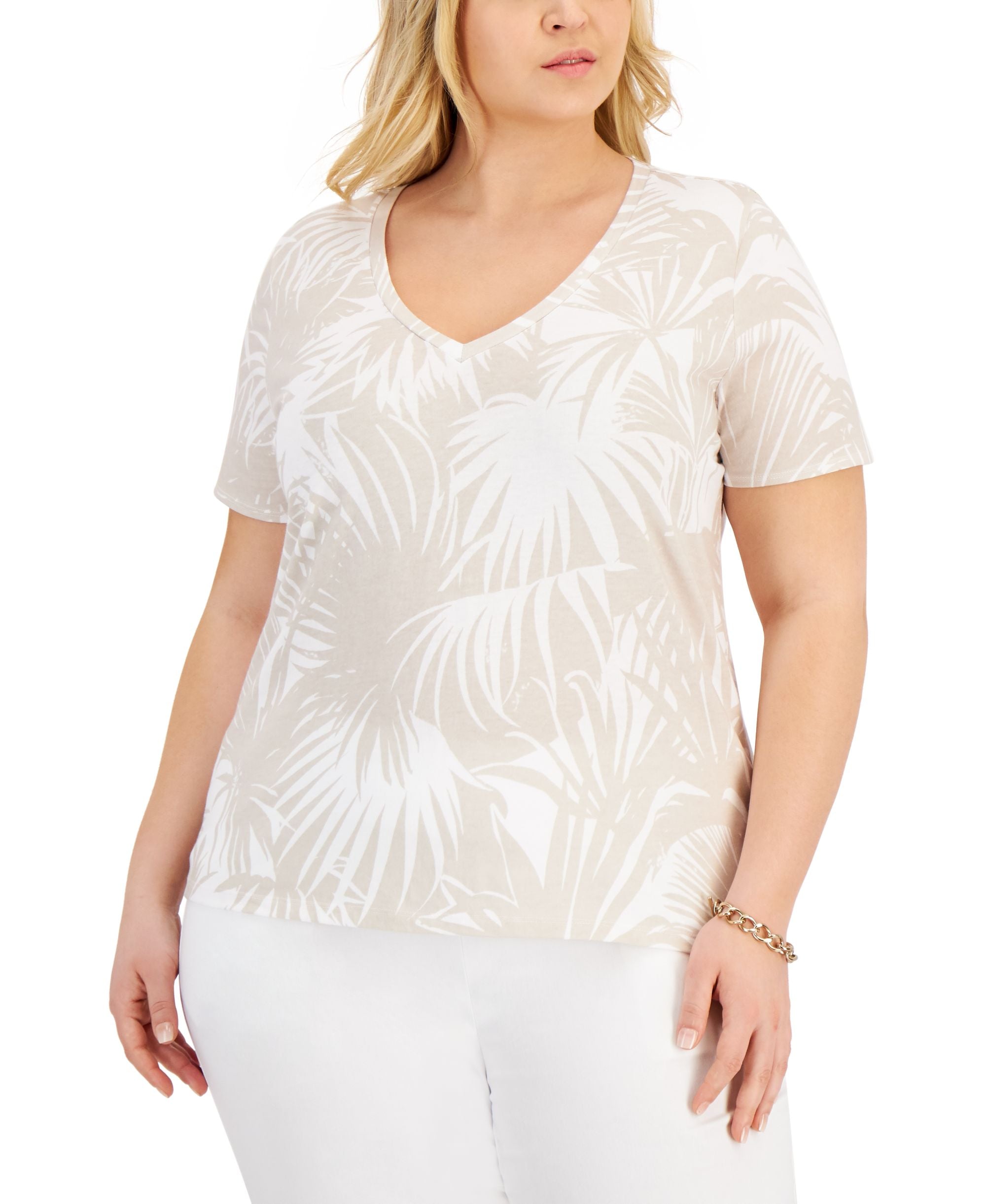 INC International Concepts Plus Size Cotton V Neck Tee