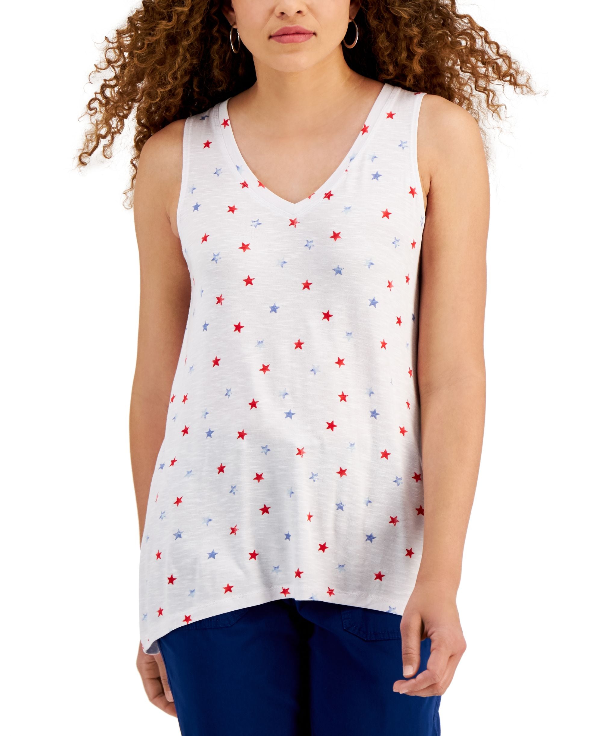 Style & Co Petite Star Print Drapey Tank Top