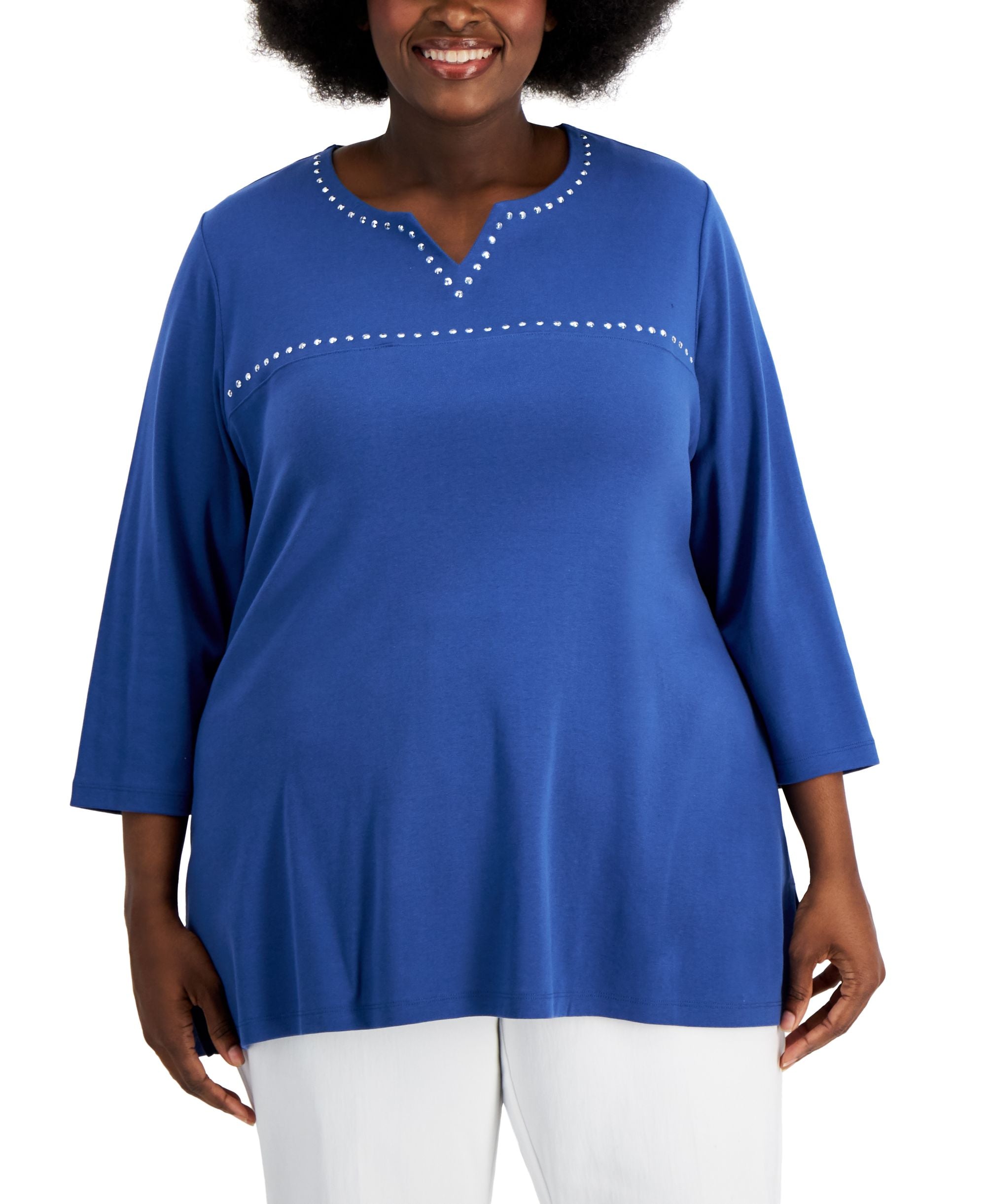 Plus Size Embellished Cotton Tunic